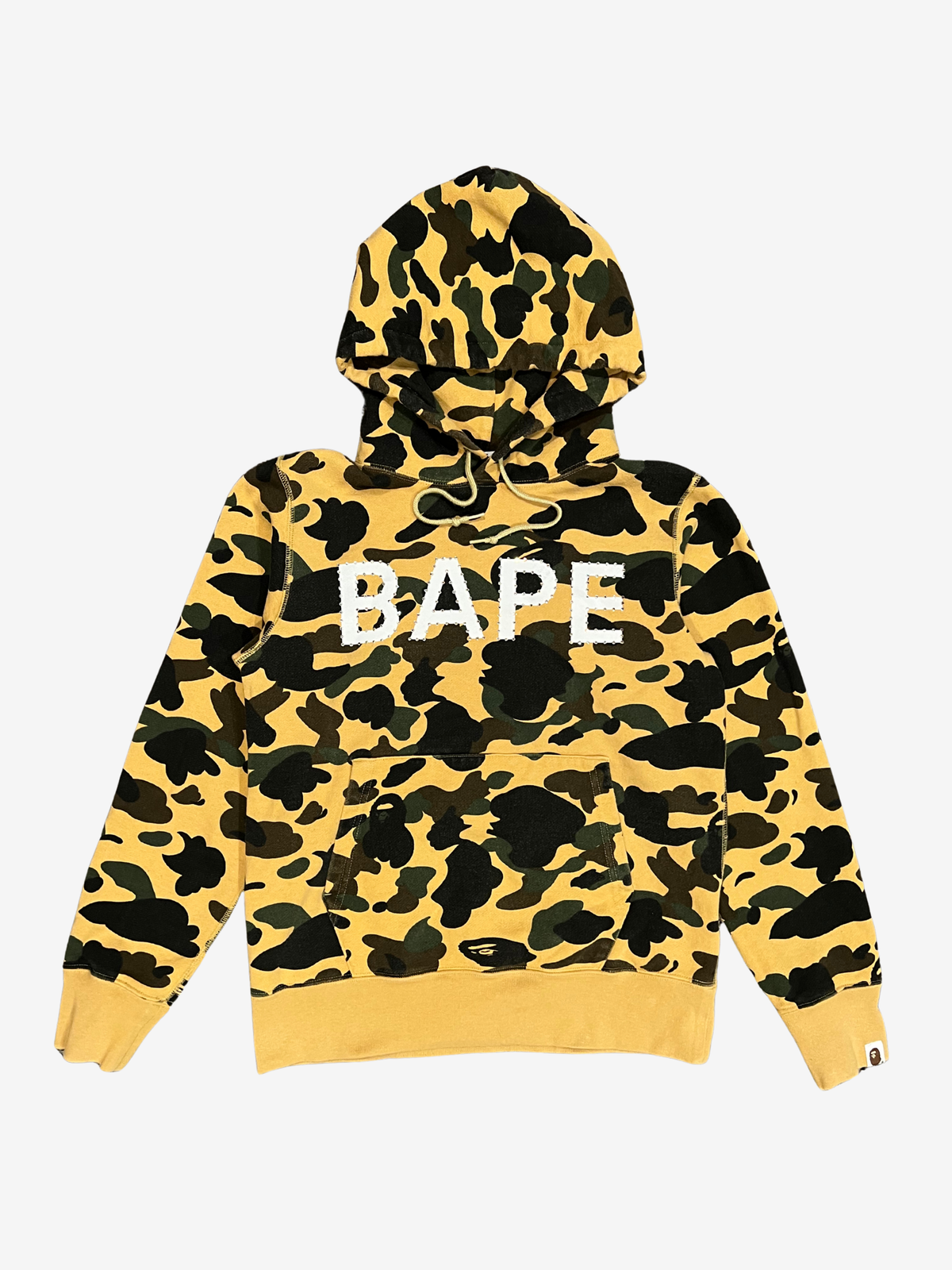 BAPE Yellow First Camo Swarovski Spellout Pullover Hoodie