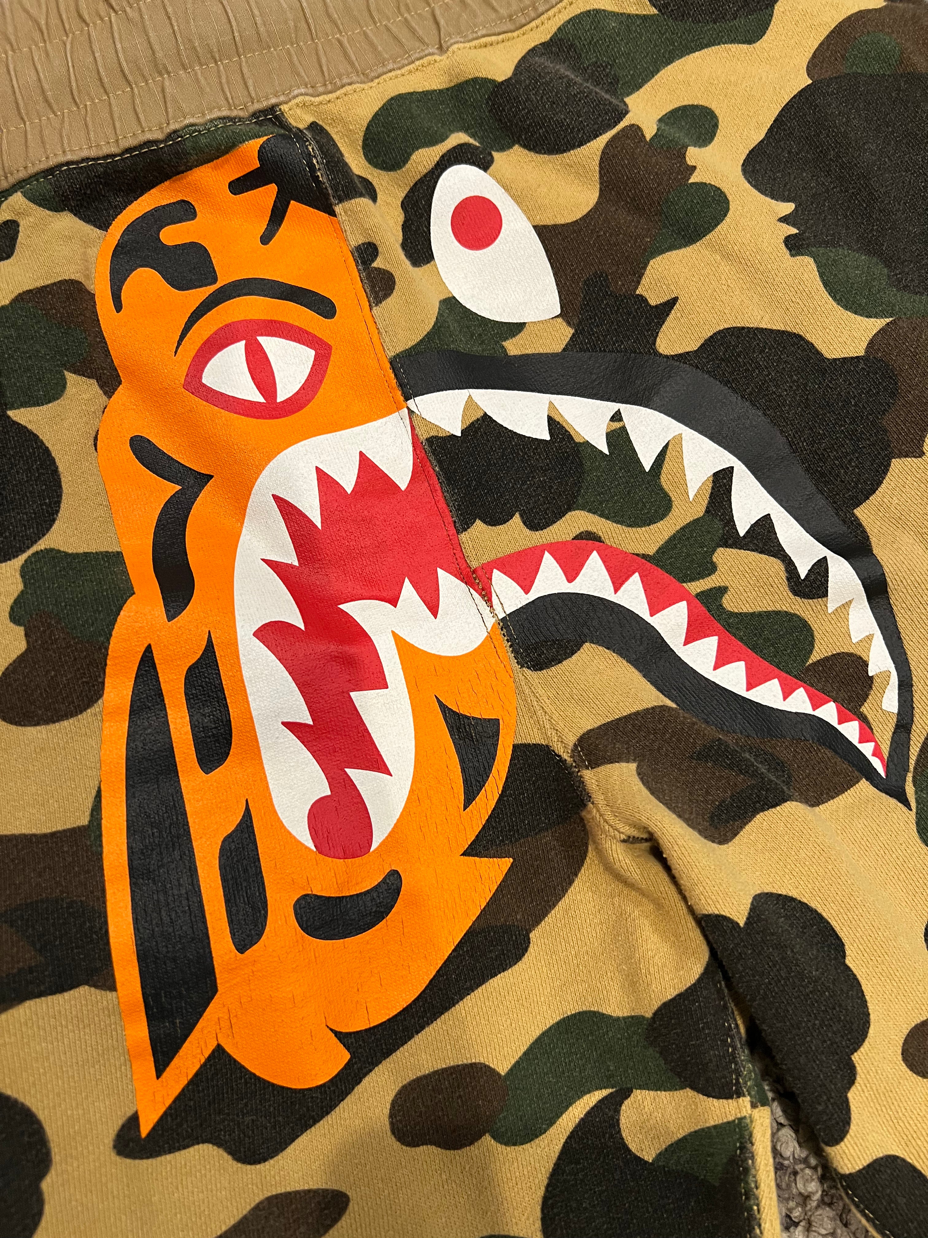 BAPE Yellow First Camo Tiger Shark Cargo Jogger Pants 3