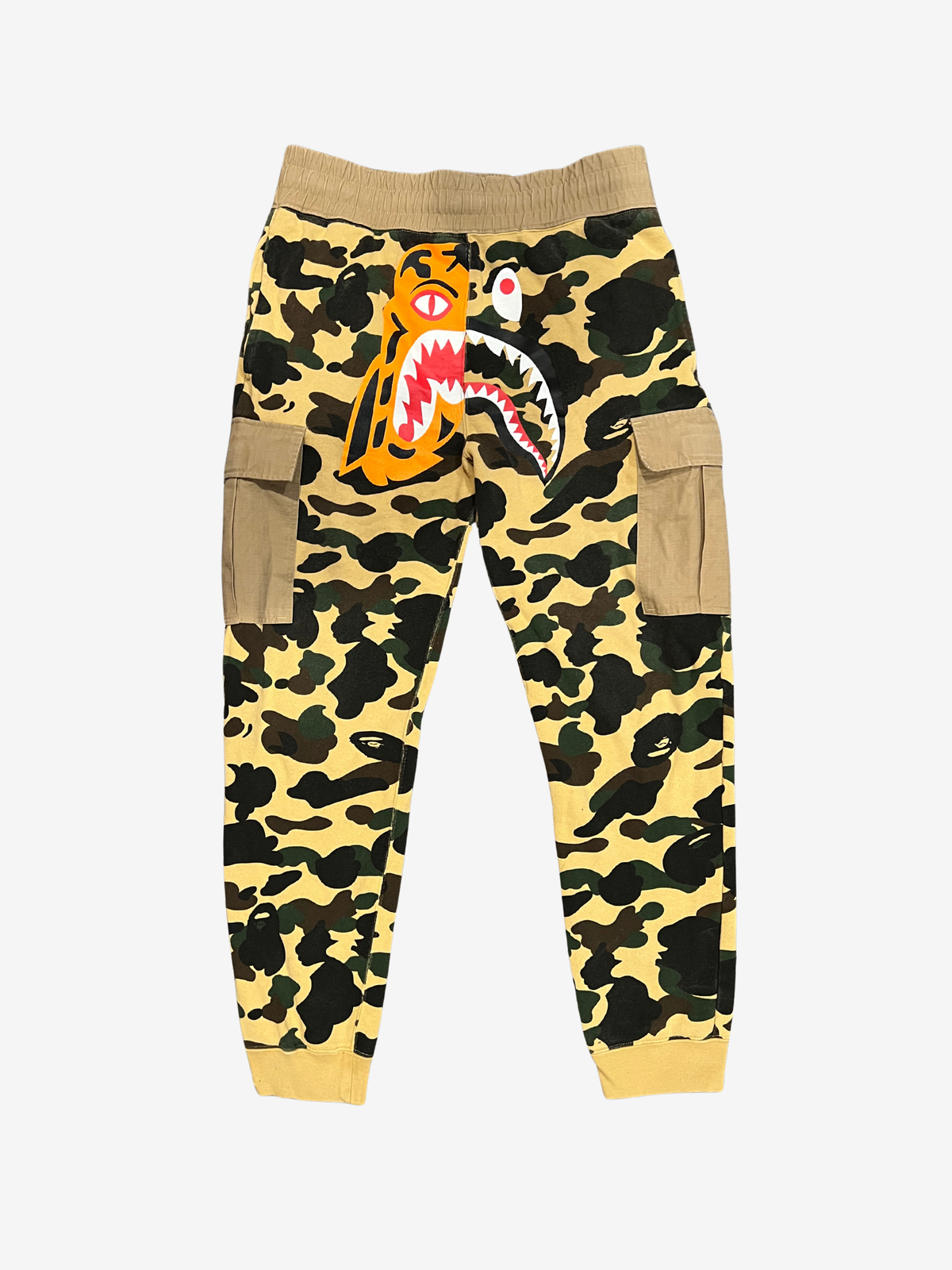 BAPE Yellow First Camo Tiger Shark Cargo Jogger Pants