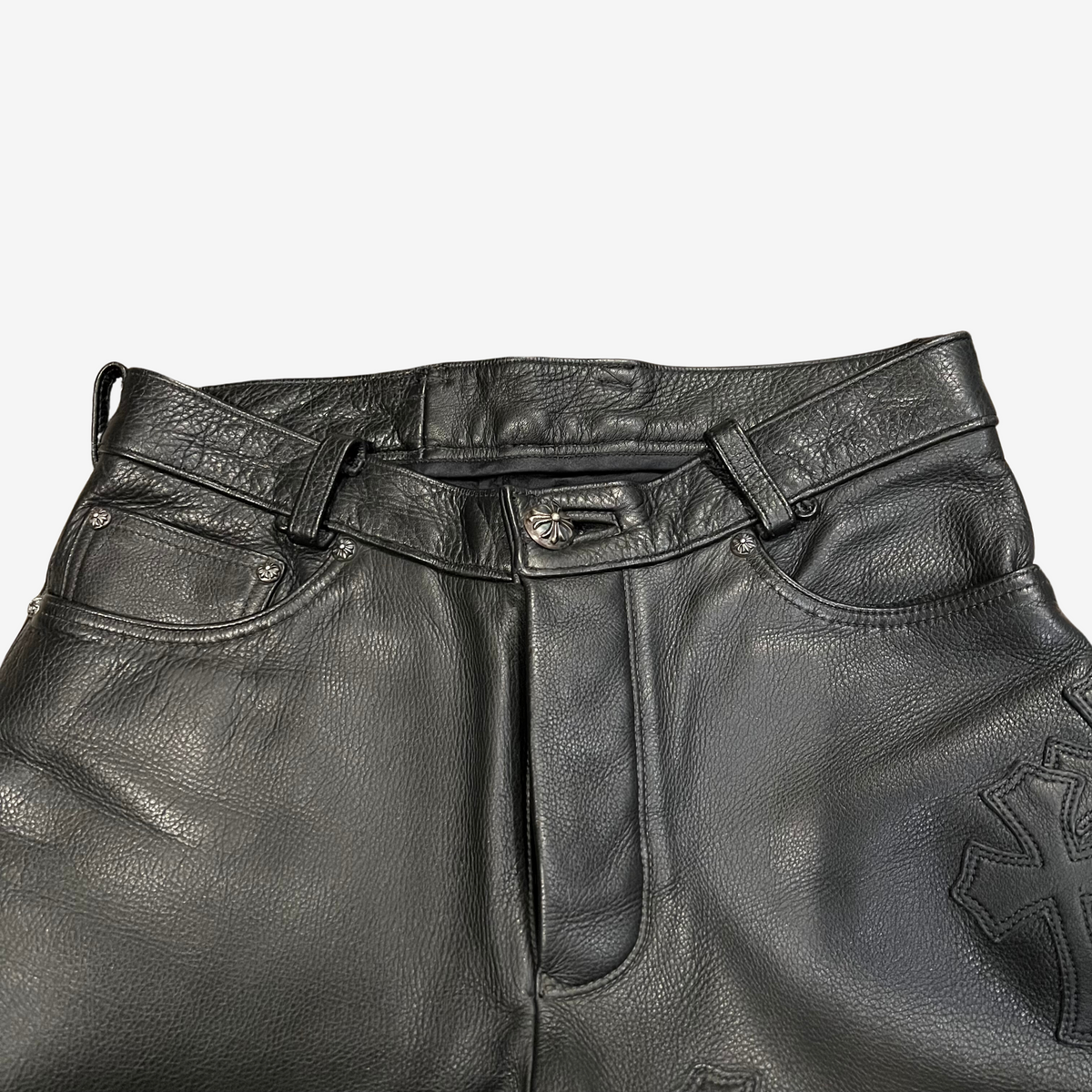 Chrome Hearts Black 18 Cemetery Cross Patch Leather Fleur Pants 3