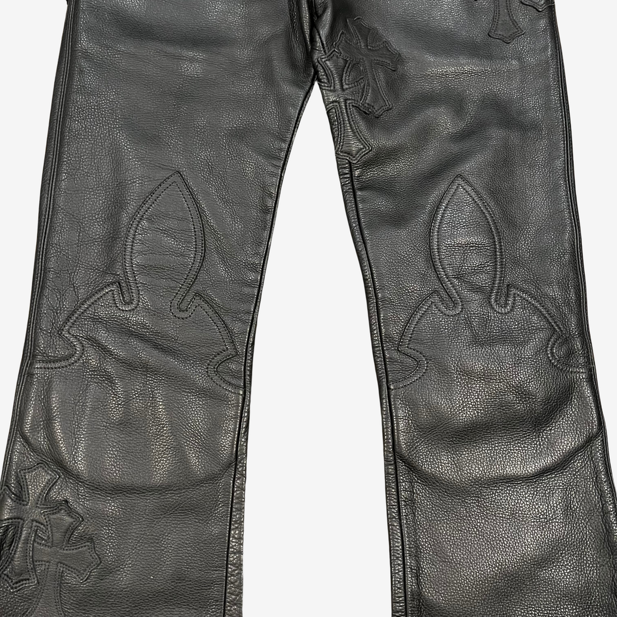 Chrome Hearts Black 18 Cemetery Cross Patch Leather Fleur Pants 9
