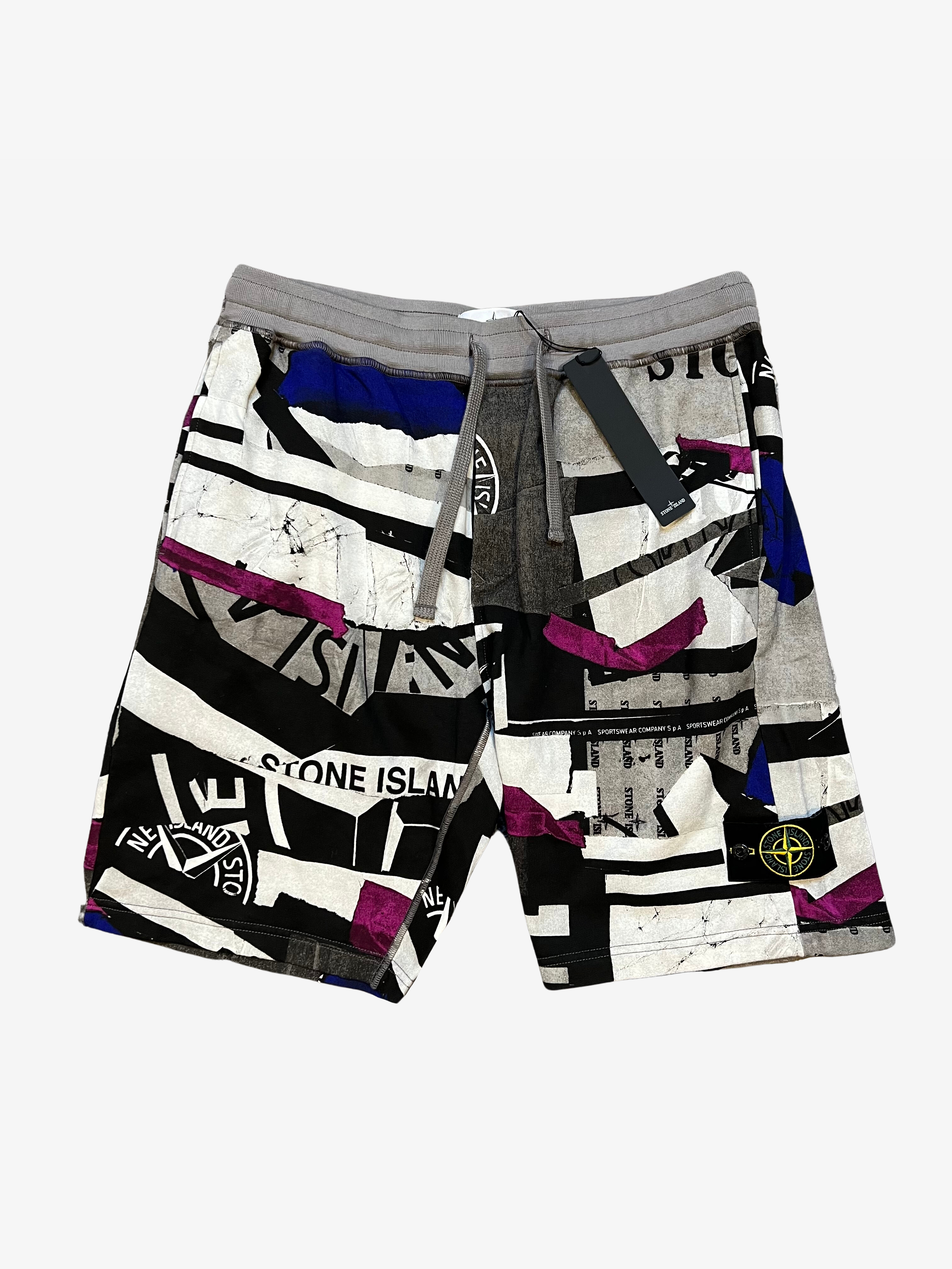 Bermudas con mecanismo de relojería en color gris y morado