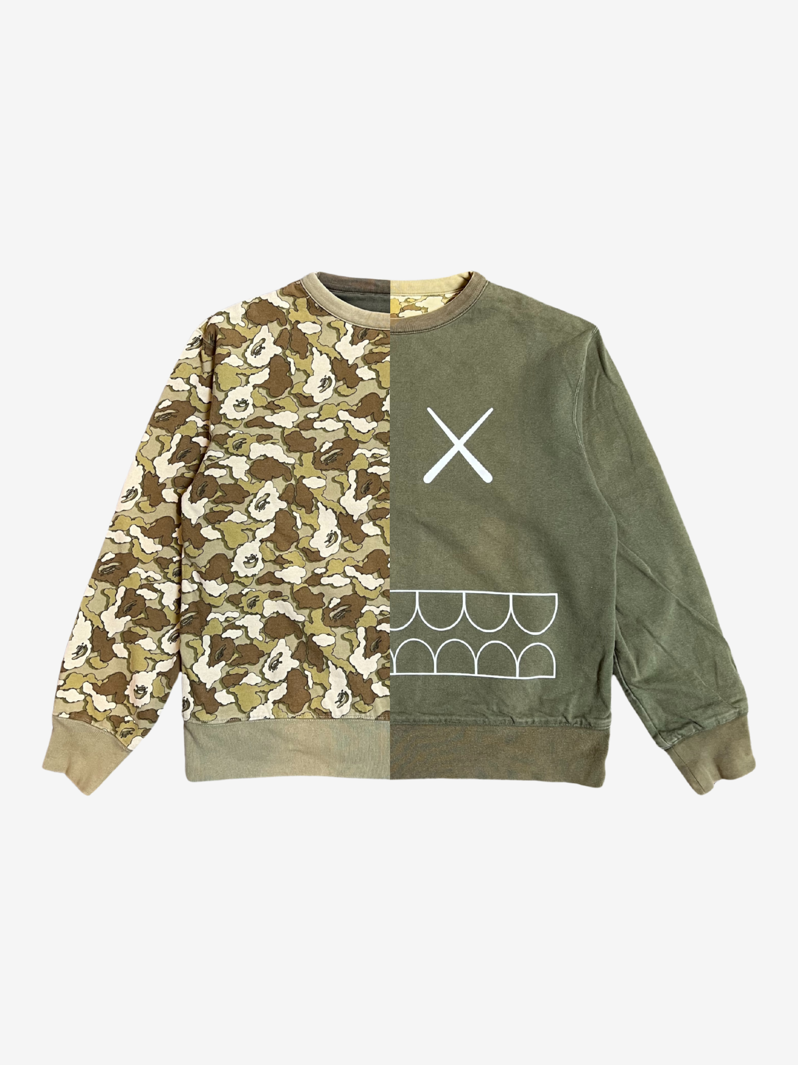 x Kaws Mustard/Olive Cloud Camo Chomper Reversible Crewneck