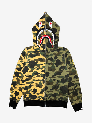 Yellow/Green Half Split Camo Full Zip Up Shark Hoodie