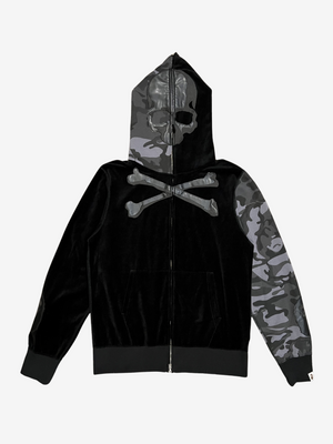 x Mastermind Japan Black Skeleton Head Full Zip Up Shark Hoodie