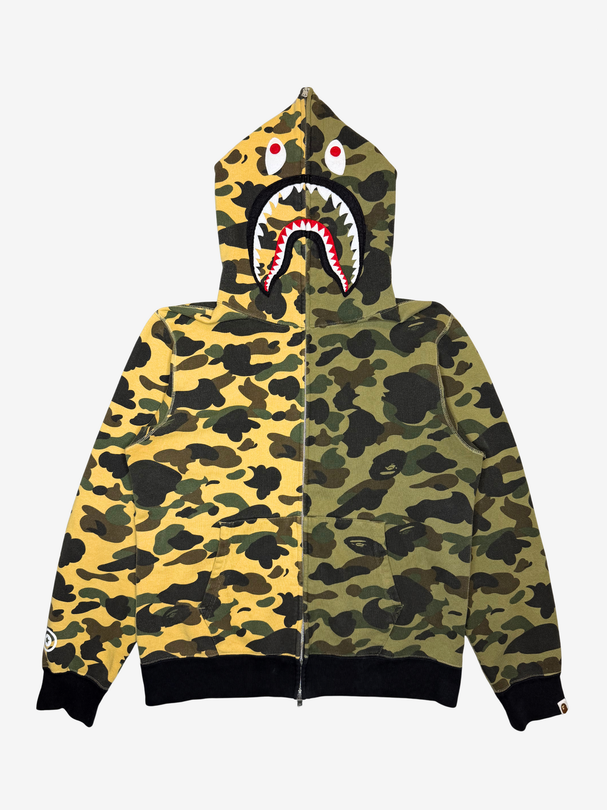 Yellow/Green Half Split Camo Full Zip Up Shark Hoodie