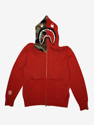 Red Knitted Full Zip Up Shark Hoodie