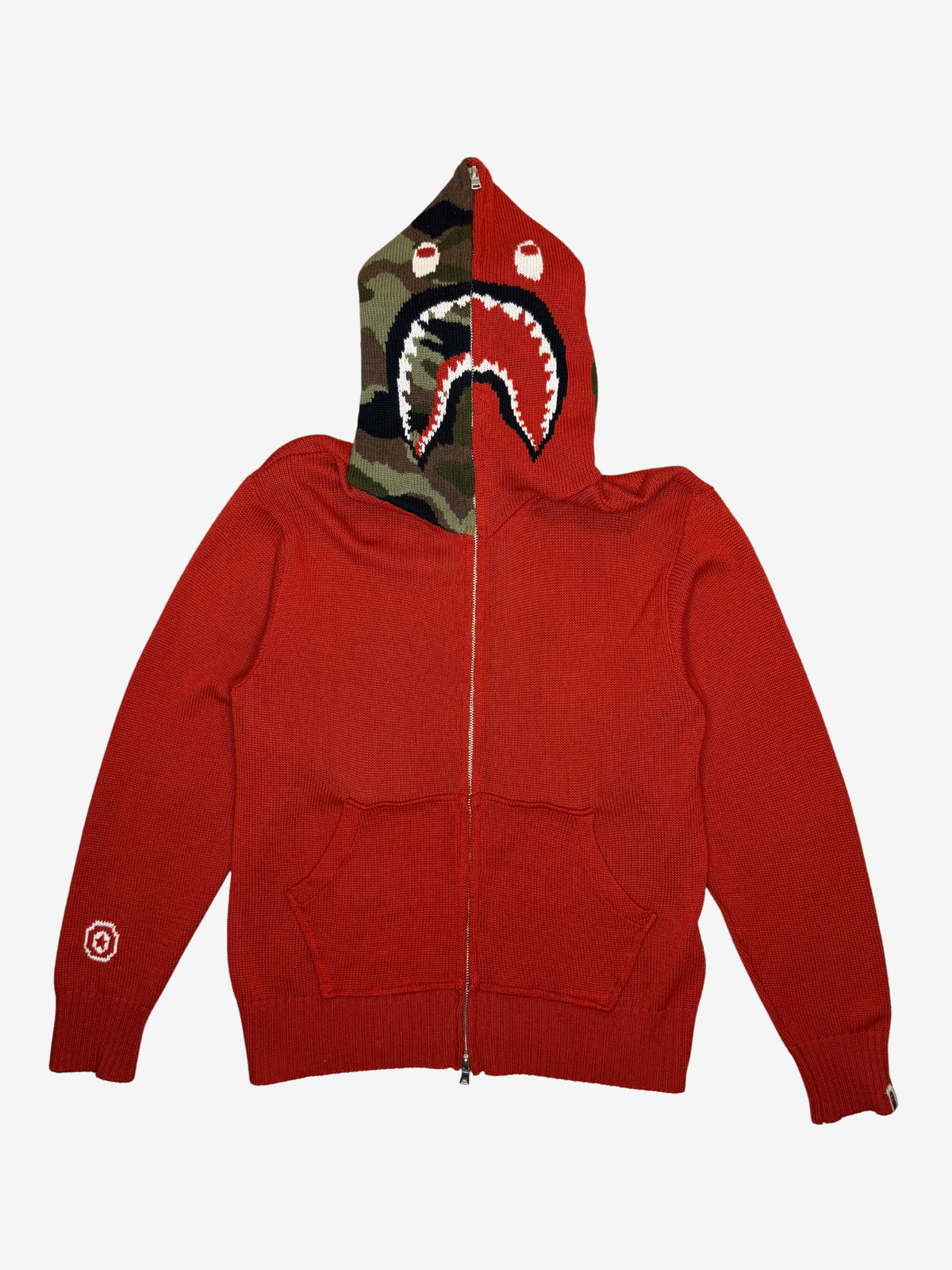 Red Knitted Full Zip Up Shark Hoodie