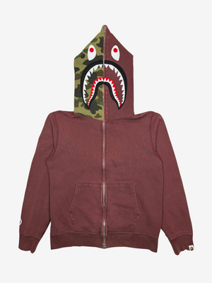 Burgundy Half Camo Full Zip Up Shark Hoodie