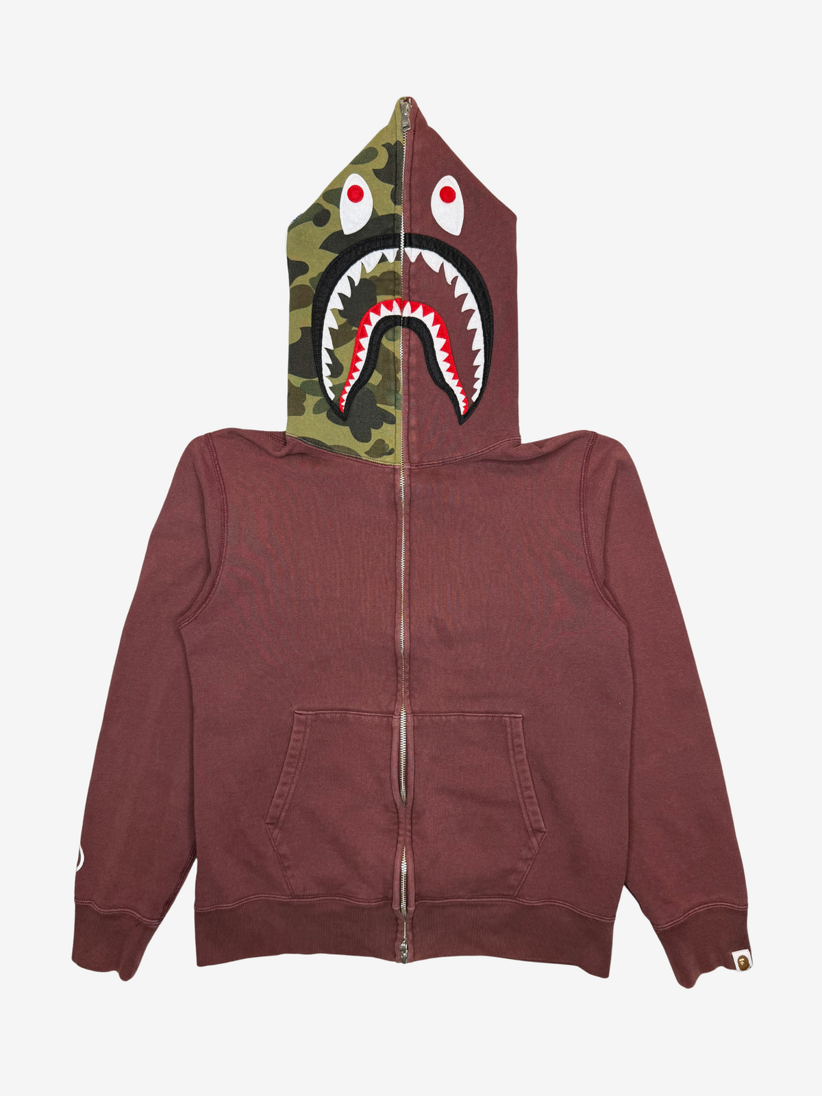 Burgundy Half Camo Full Zip Up Shark Hoodie