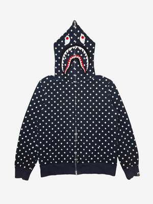 Navy Polka Dot Full Zip Up Shark Hoodie