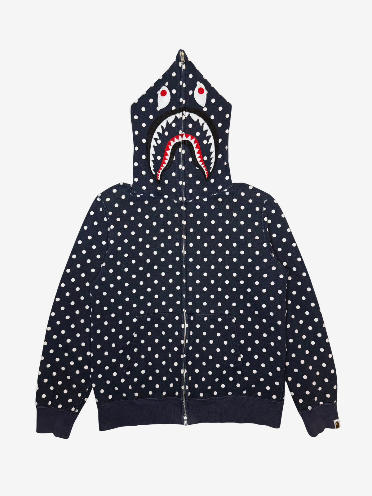Navy Polka Dot Full Zip Up Shark Hoodie