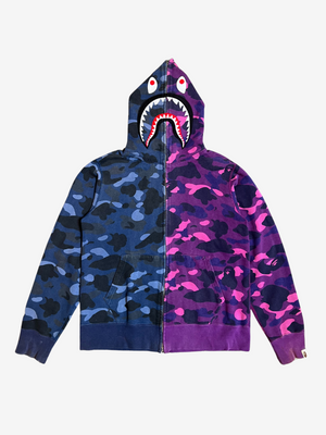 Blue/Purple Split Camo Full Zip Up Shark Hoodie