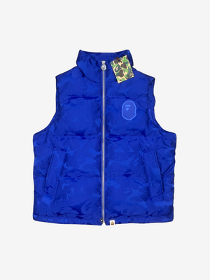 Blue Tonal Solid Camo Puffer Down Vest