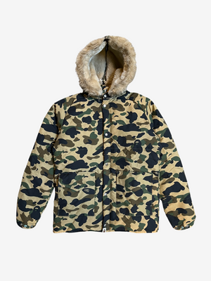 Green First Camo Fur Down Jacket