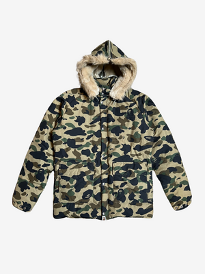 Green First Camo Fur Down Jacket