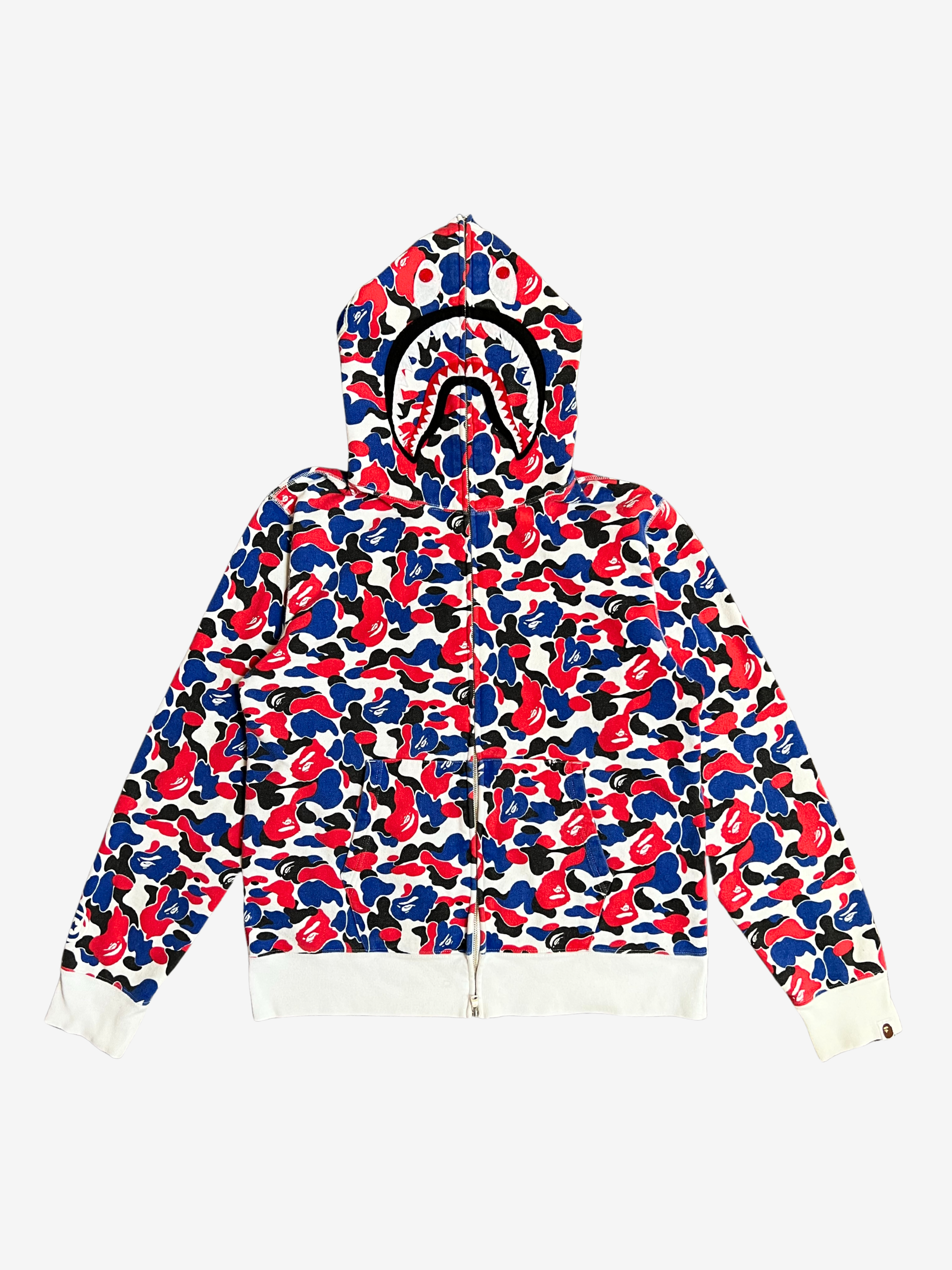 BAPE Red 2024 London Store Exclusive Camo Full Zip Up Shark Hoodie HYPEVAULT