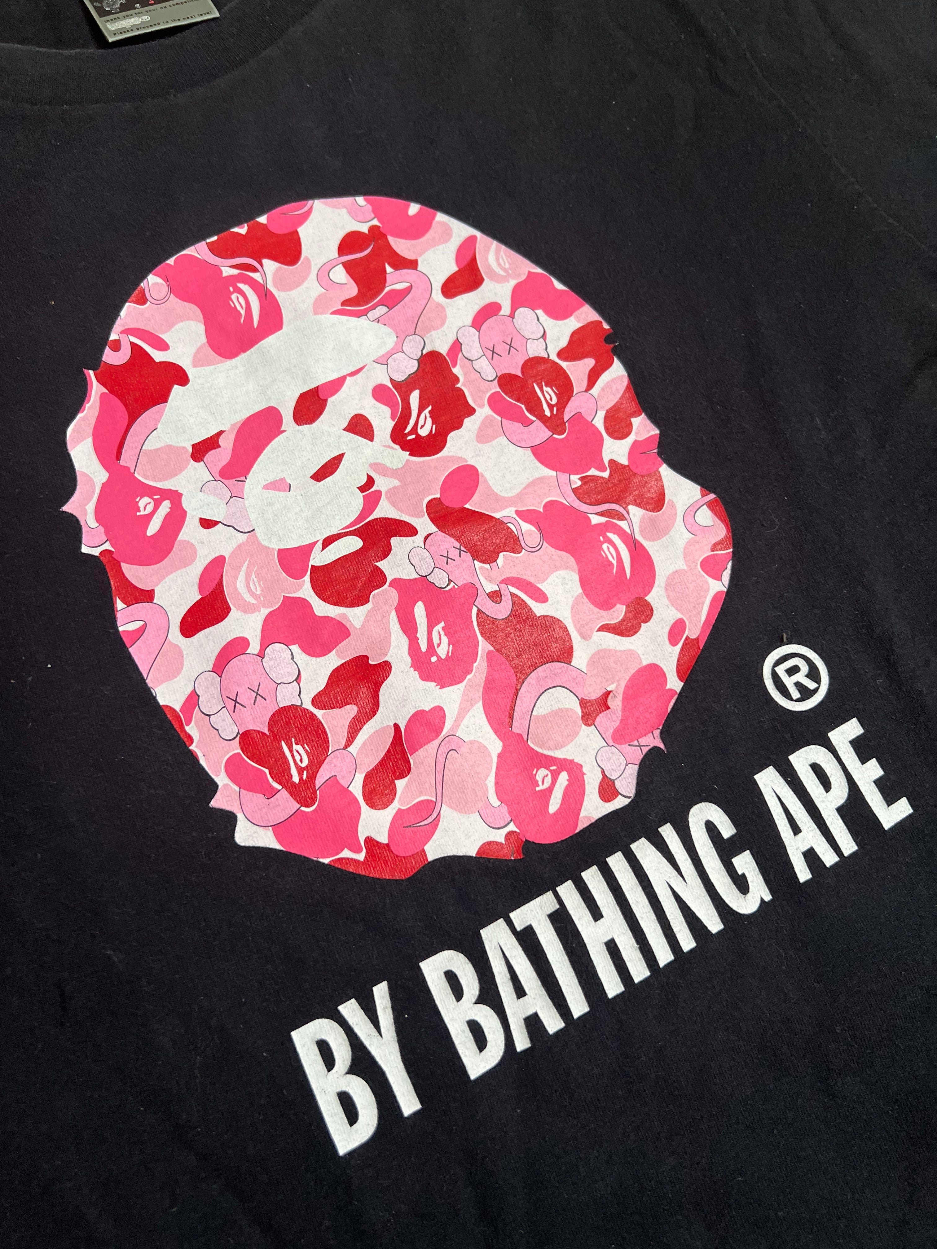 BAPE x Kaws Black Pink Bendy Camo Ape Head T-Shirt HYPEVAULT 3