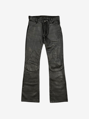 Black 18 Cementery Cross Patch Leather Fleur Pants