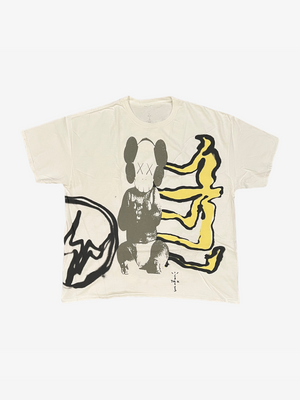 x Travis Scott x Kaws x Fragment Aged Yellow T-Shirt