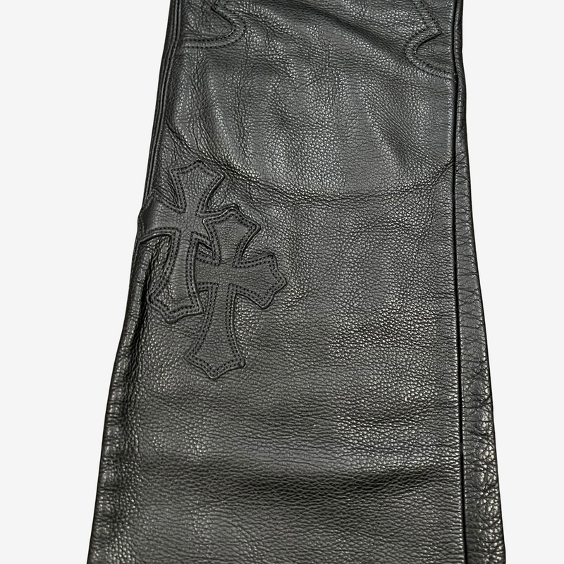 Chrome Hearts Black 18 Cementery Cross Patch Leather Fleur Pants