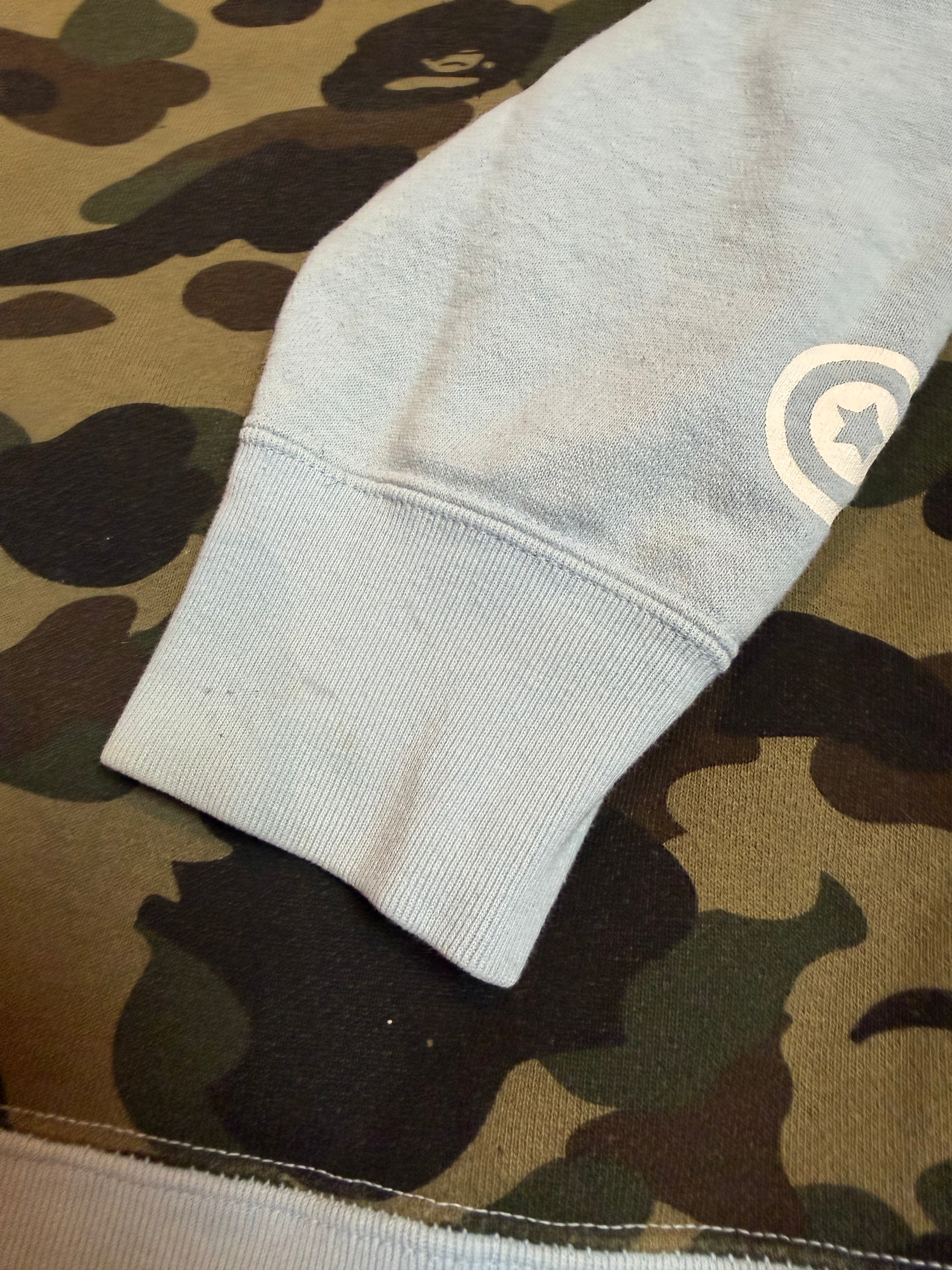 Light Blue Camo Head And Back Half Zip Up Shark Hoodie