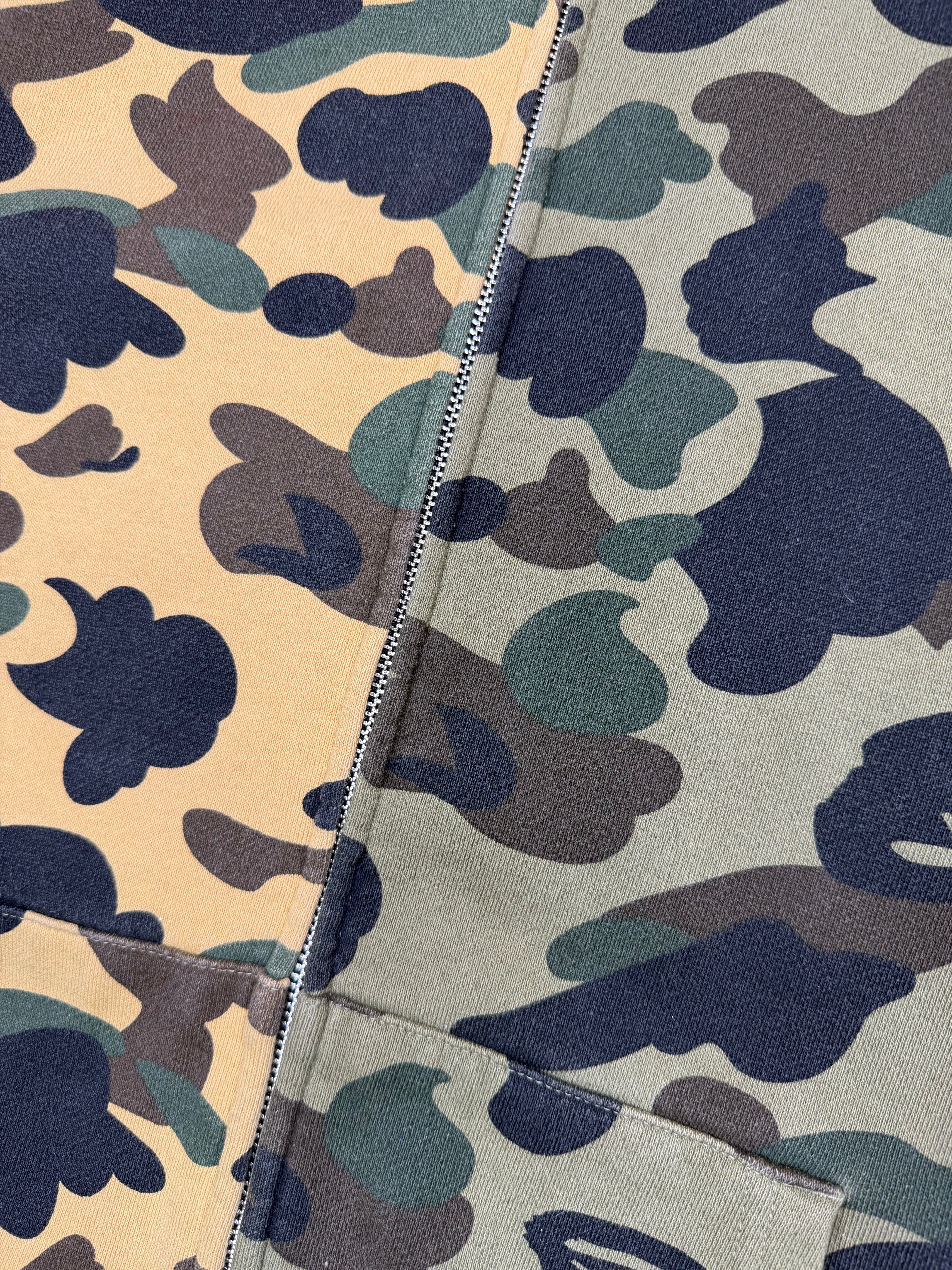 Yellow/Green Half Split Camo Full Zip Up Shark Hoodie