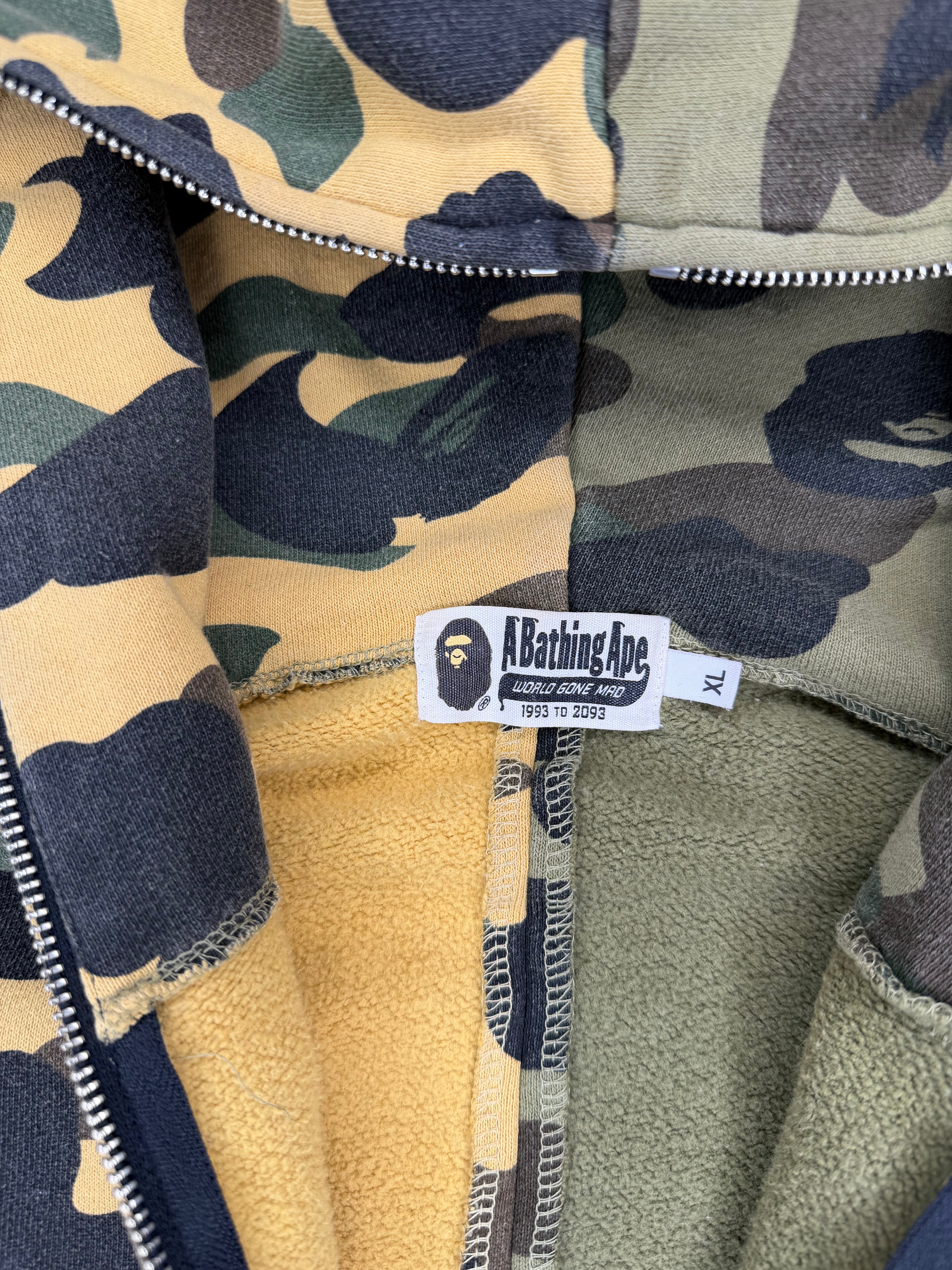 Yellow/Green Half Split Camo Full Zip Up Shark Hoodie