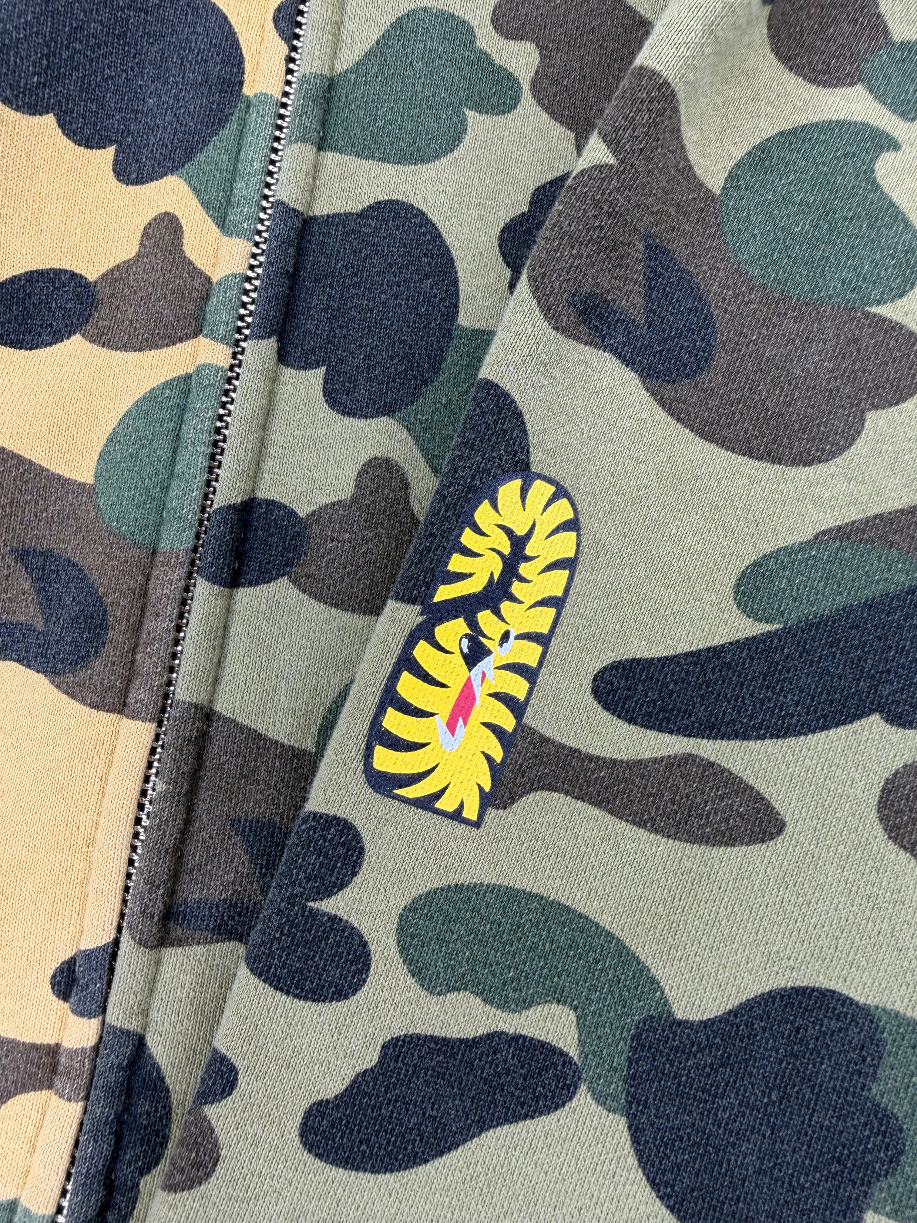 Yellow/Green Half Split Camo Full Zip Up Shark Hoodie