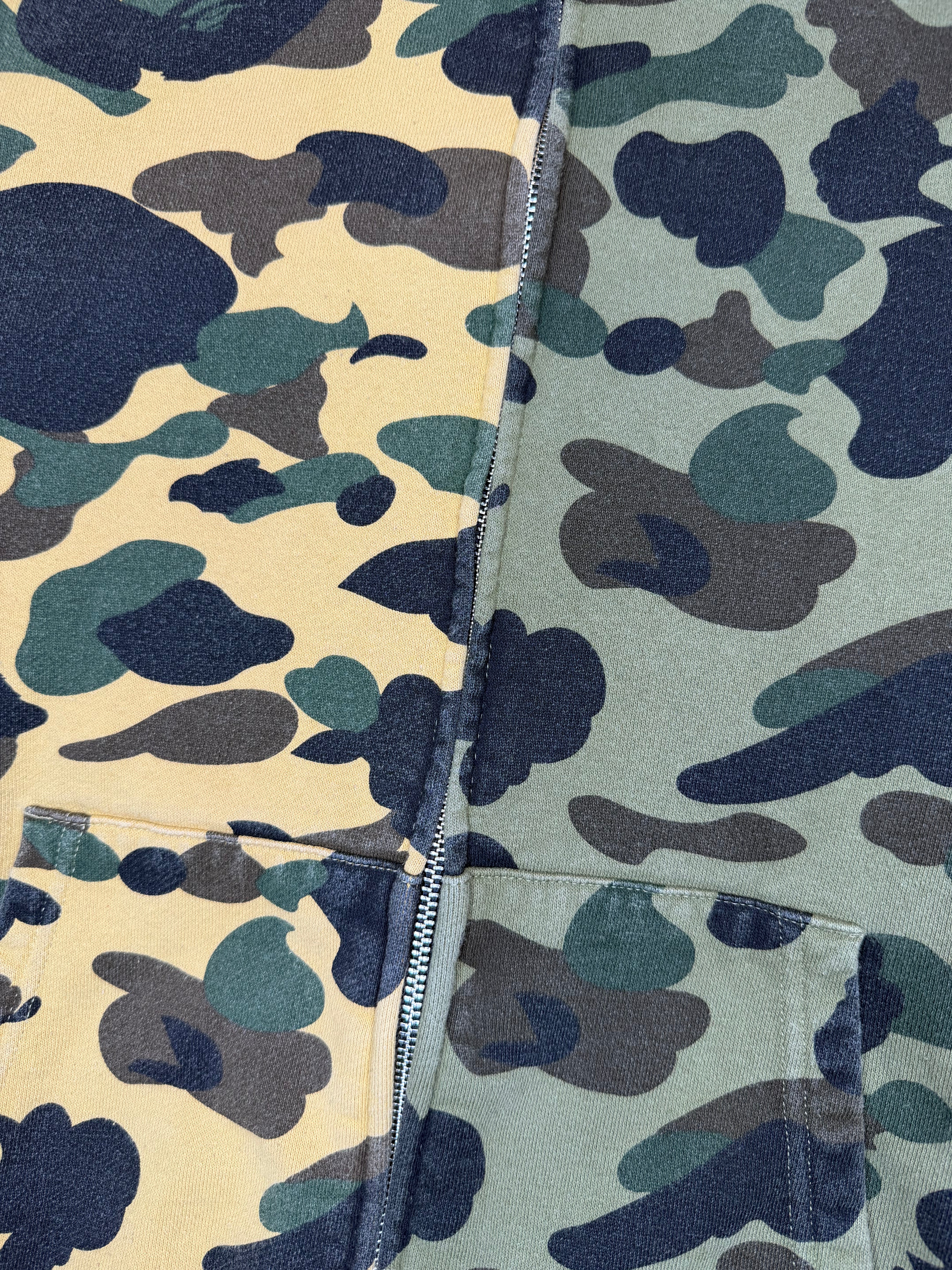 Yellow/Green Half Split Camo Full Zip Up Shark Hoodie