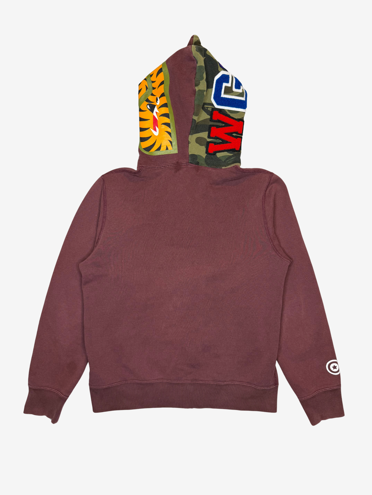 Burgundy Half Camo Full Zip Up Shark Hoodie