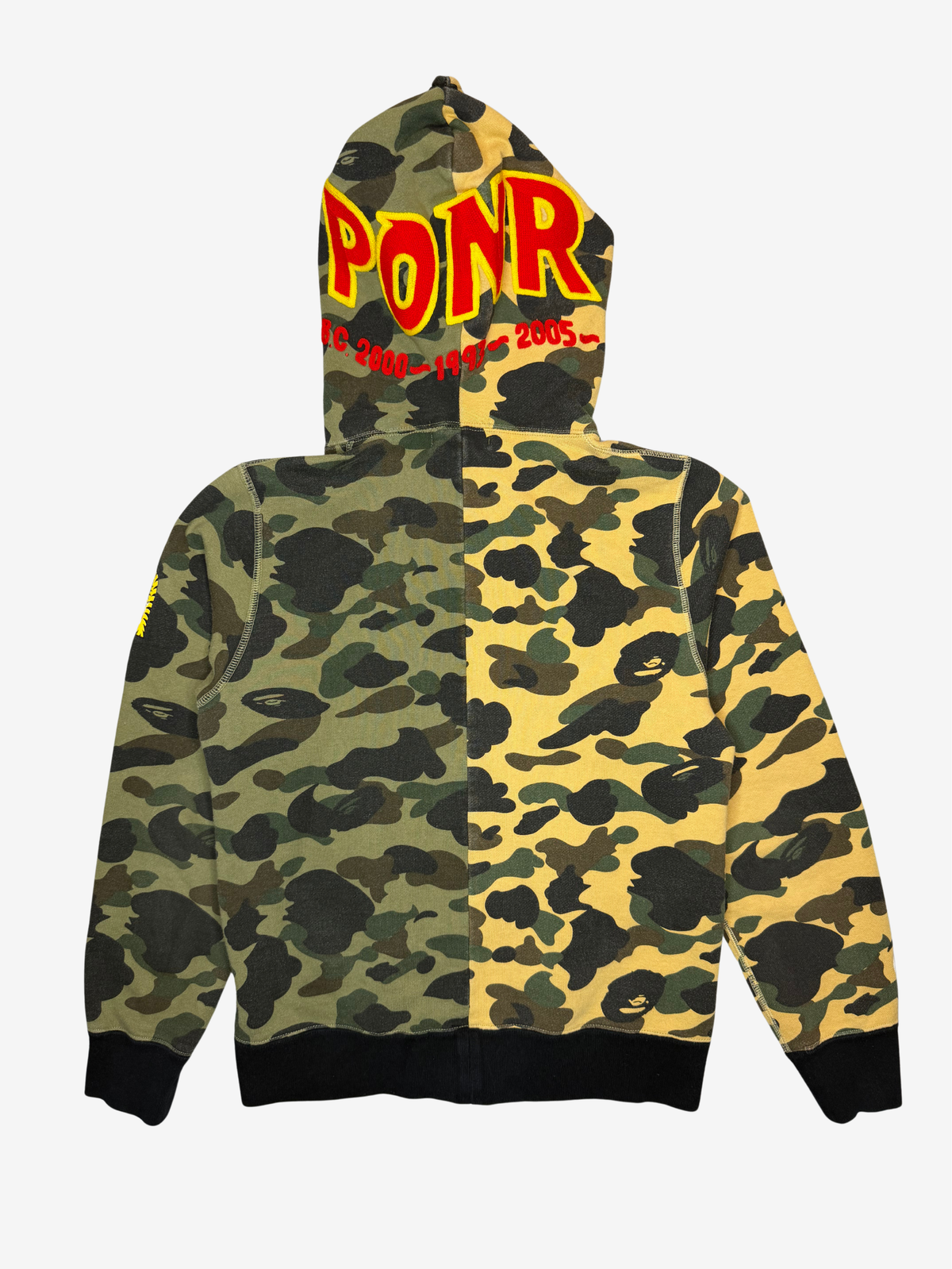 Yellow/Green Half Split Camo Full Zip Up Shark Hoodie