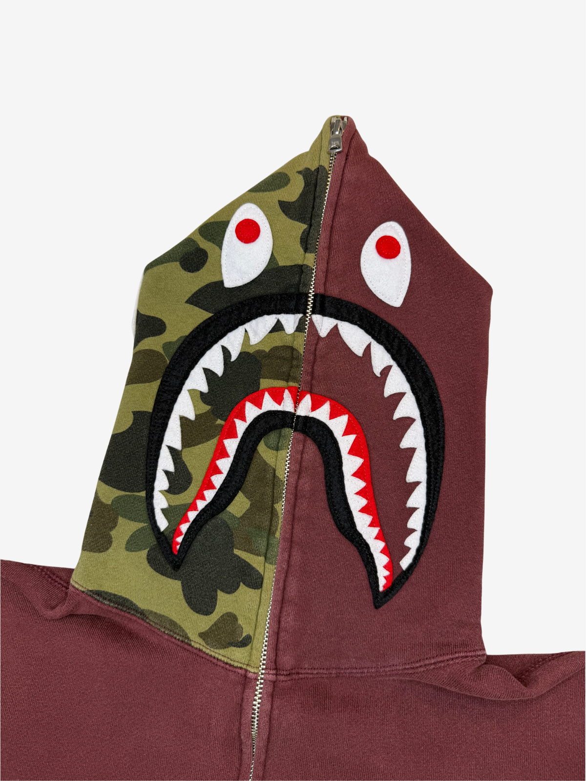 Burgundy Half Camo Full Zip Up Shark Hoodie