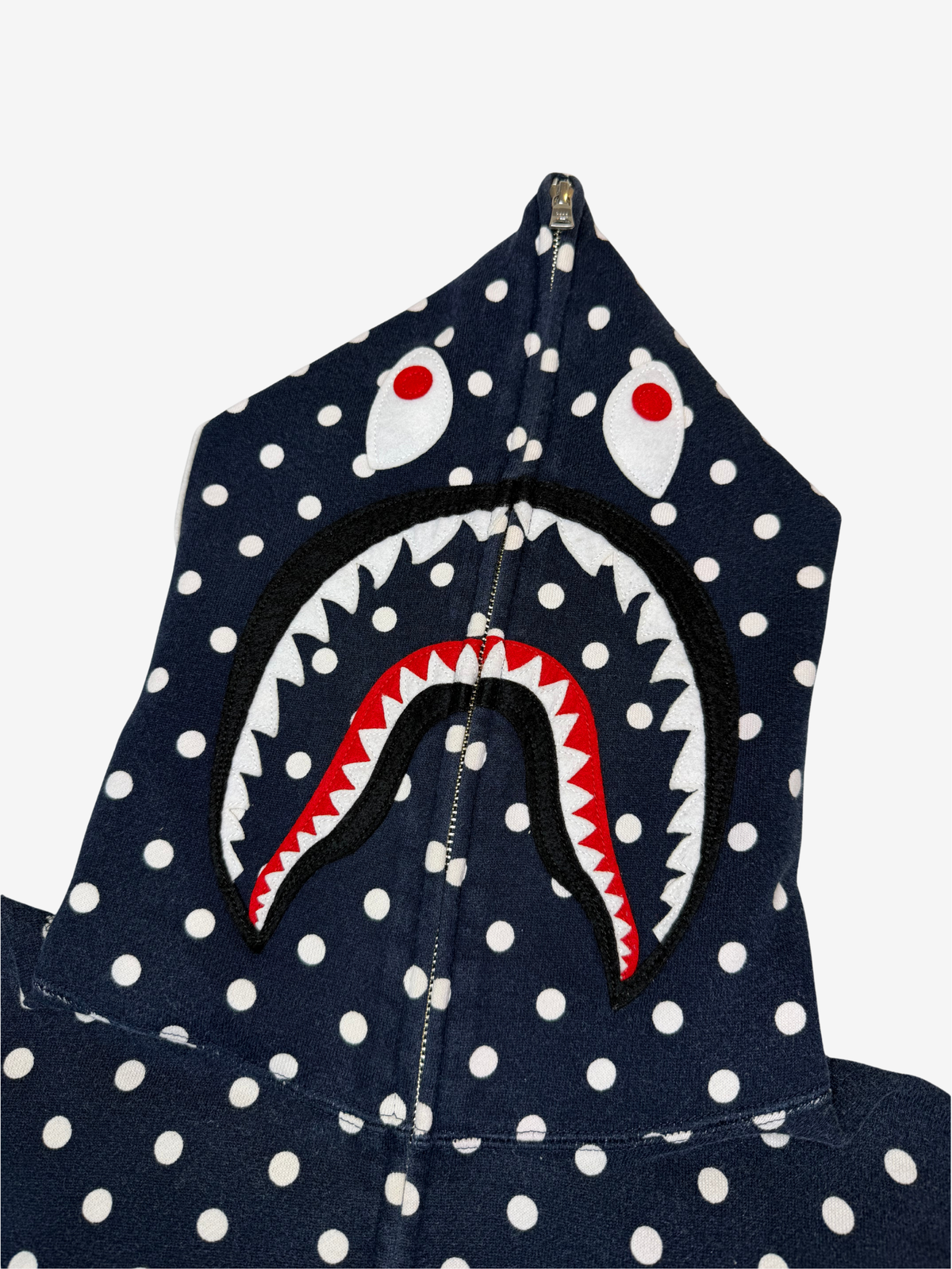 Navy Polka Dot Full Zip Up Shark Hoodie