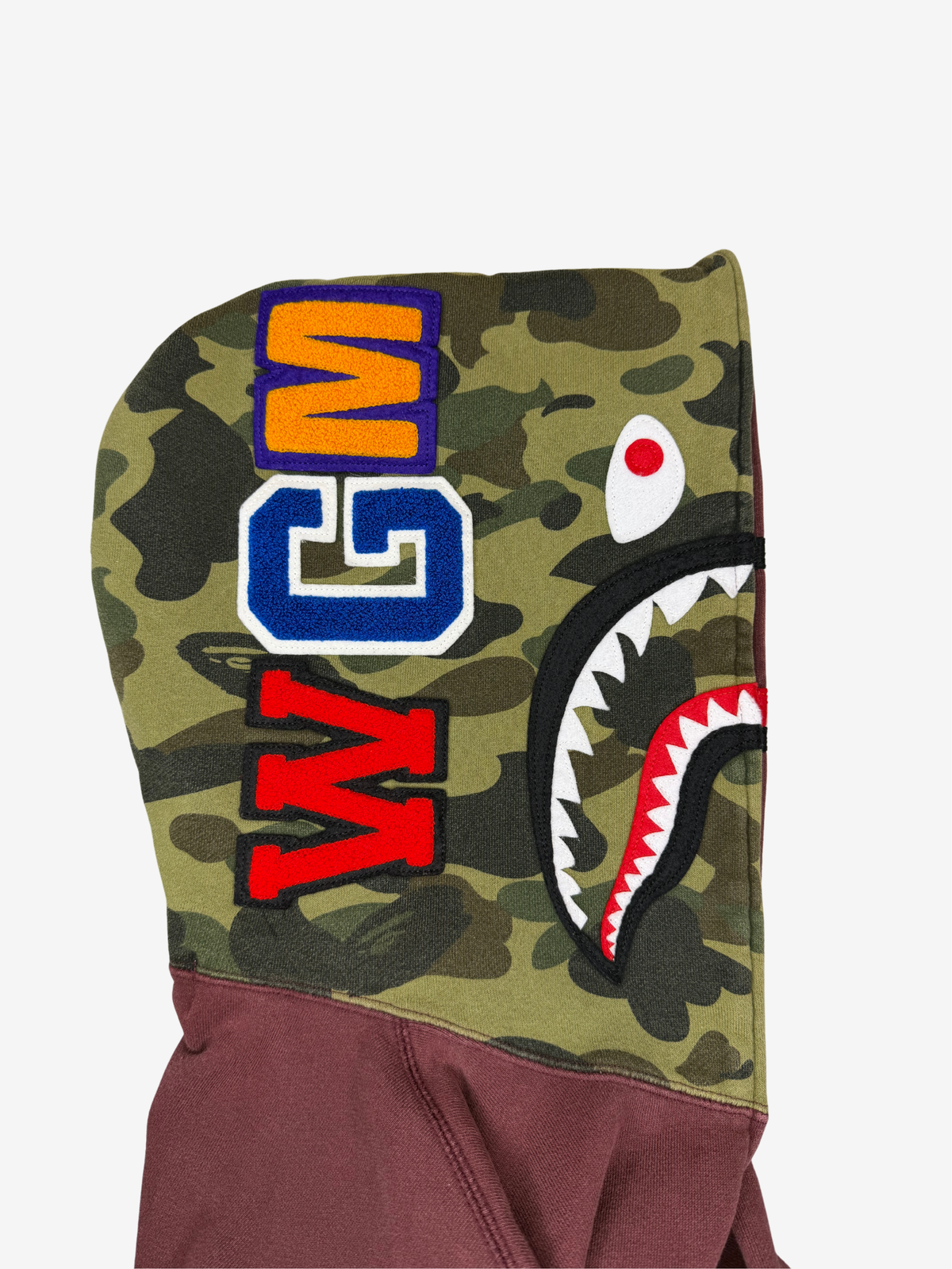 Burgundy Half Camo Full Zip Up Shark Hoodie
