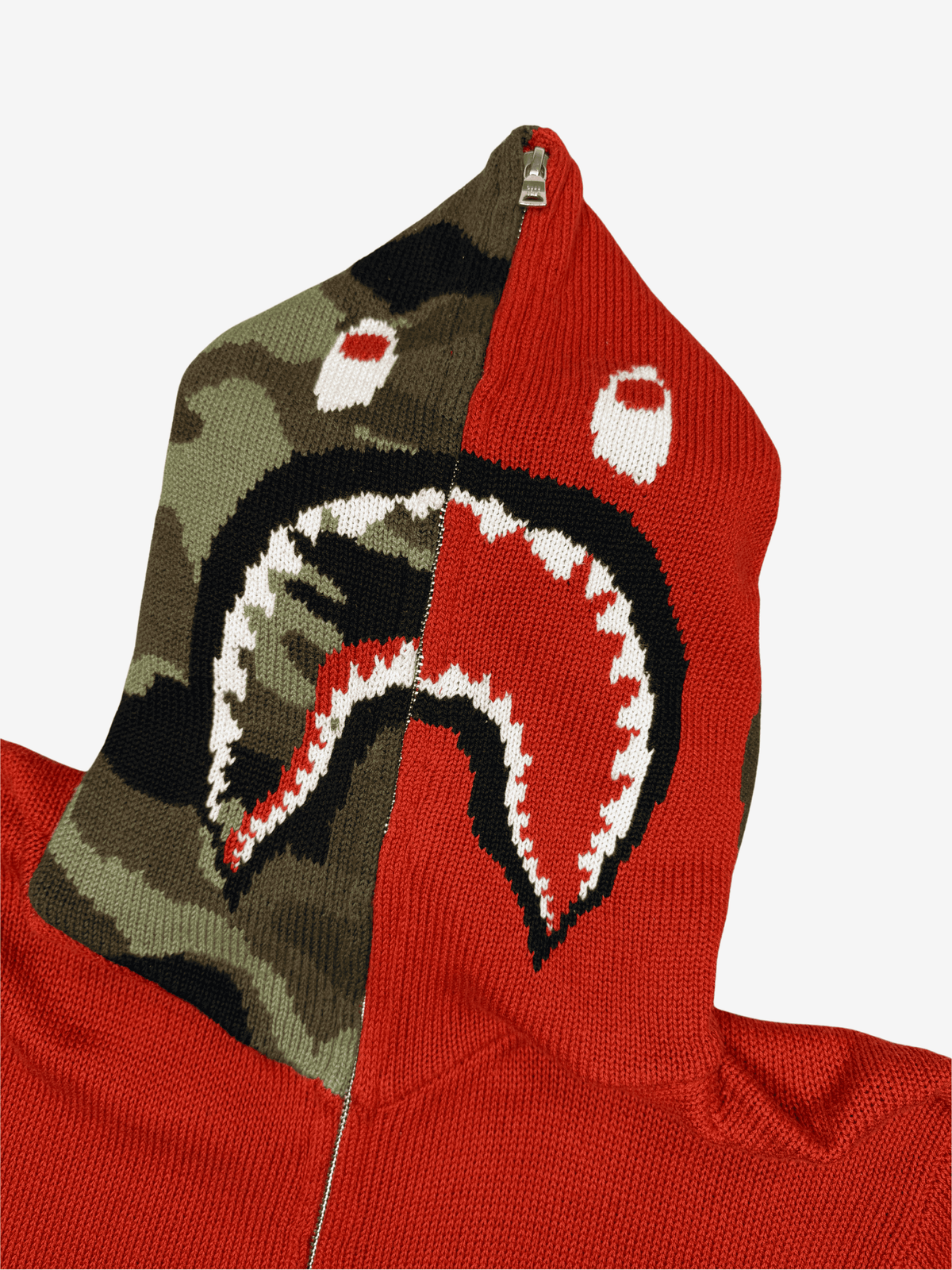 Red Knitted Full Zip Up Shark Hoodie