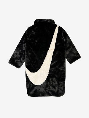 Black Faux Fur Swoosh Long Coat
