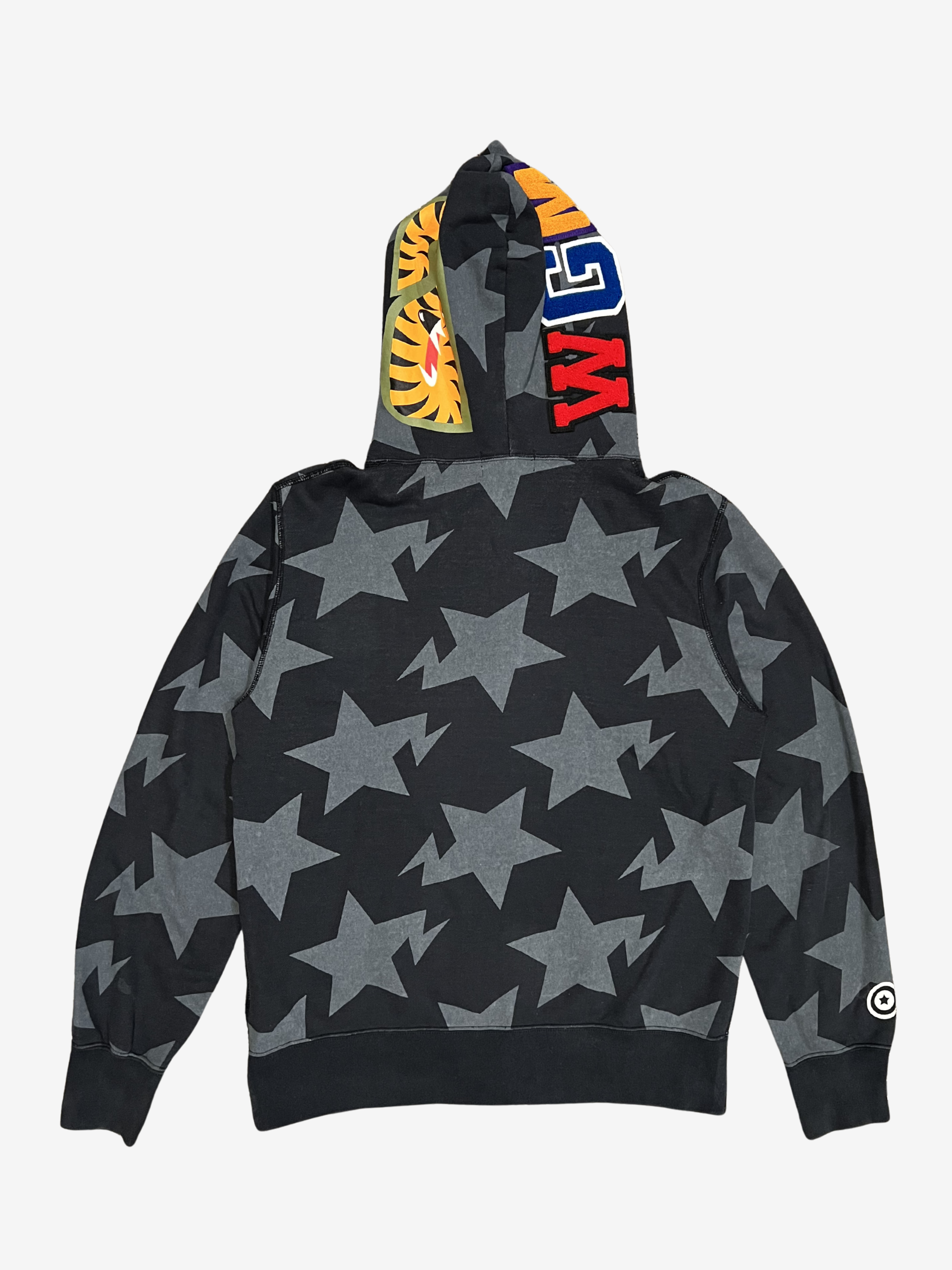 Blue Sta All Over Star Print Full Zip Up Shark Hoodie