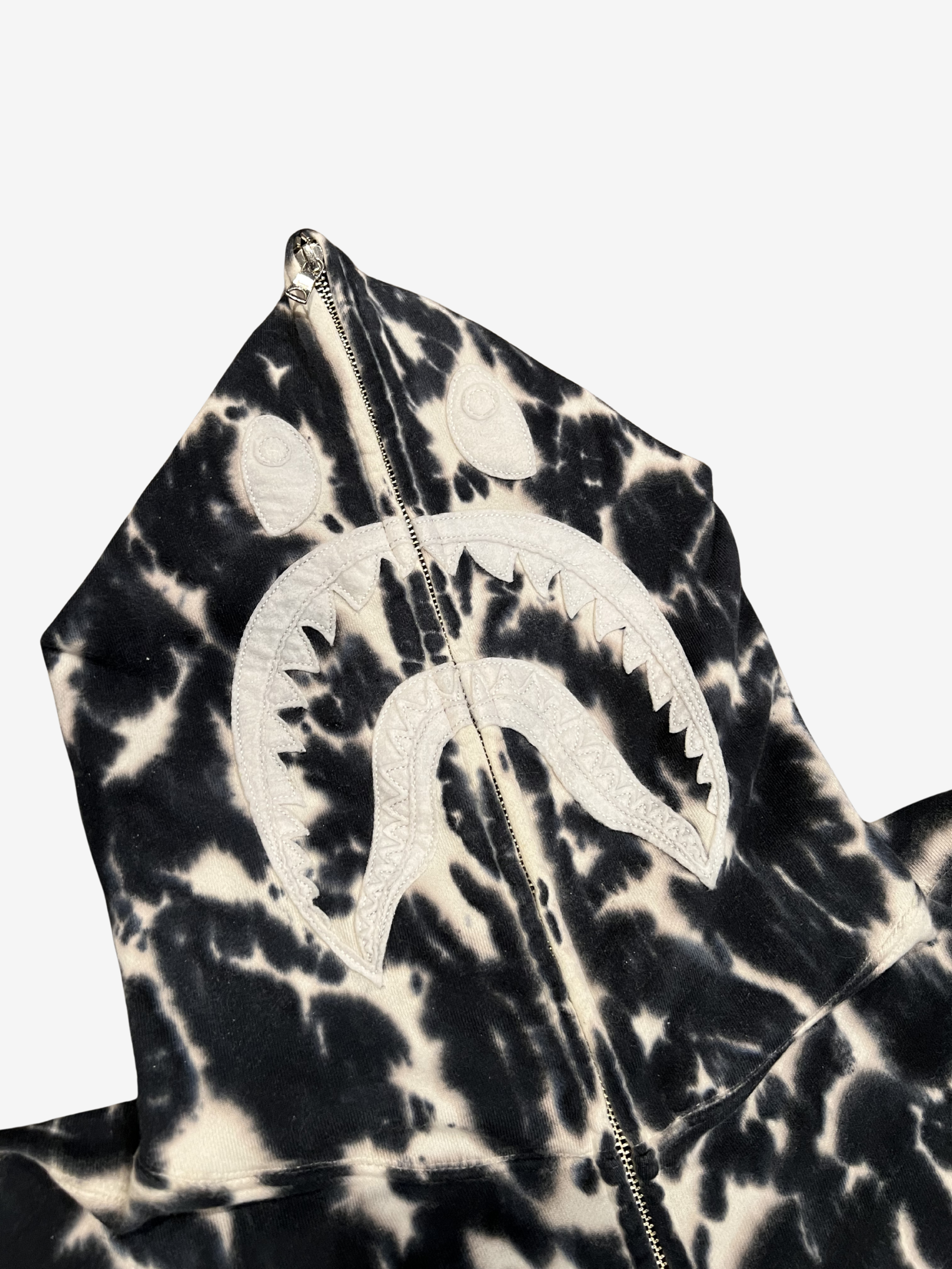 Black Tie Dye PONR Full Zip Up Shark Hoodie