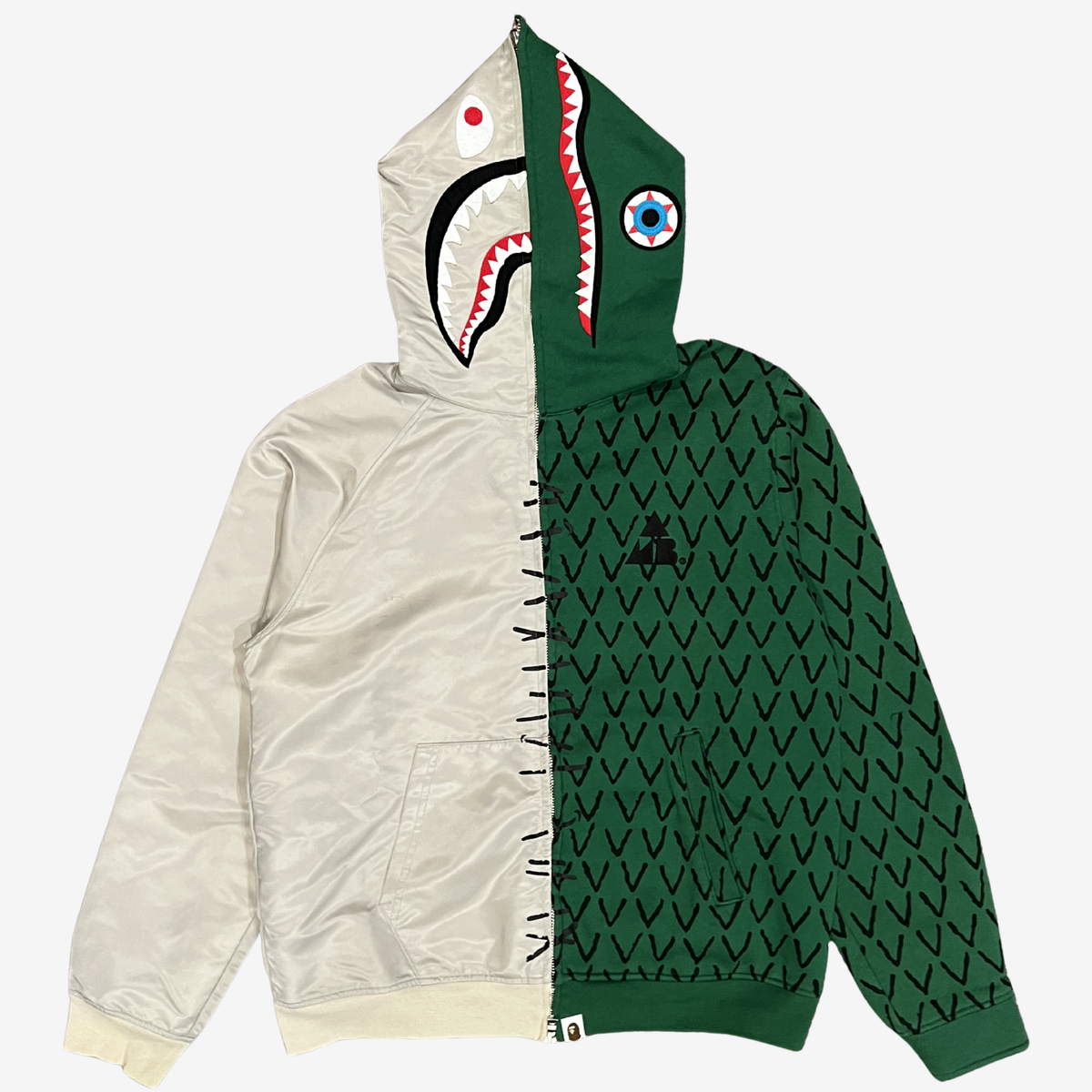 BAPE x Ambush Gray/Green Half Jacket Full Zip Up Shark Hoodie
