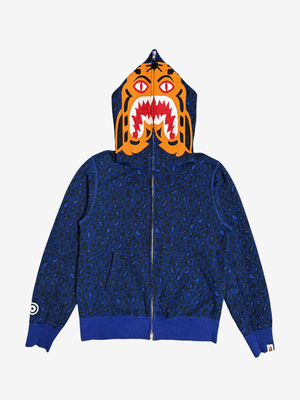 Blue Cheetah Camo Tiger Shark Full Zip Up Shark Hoodie