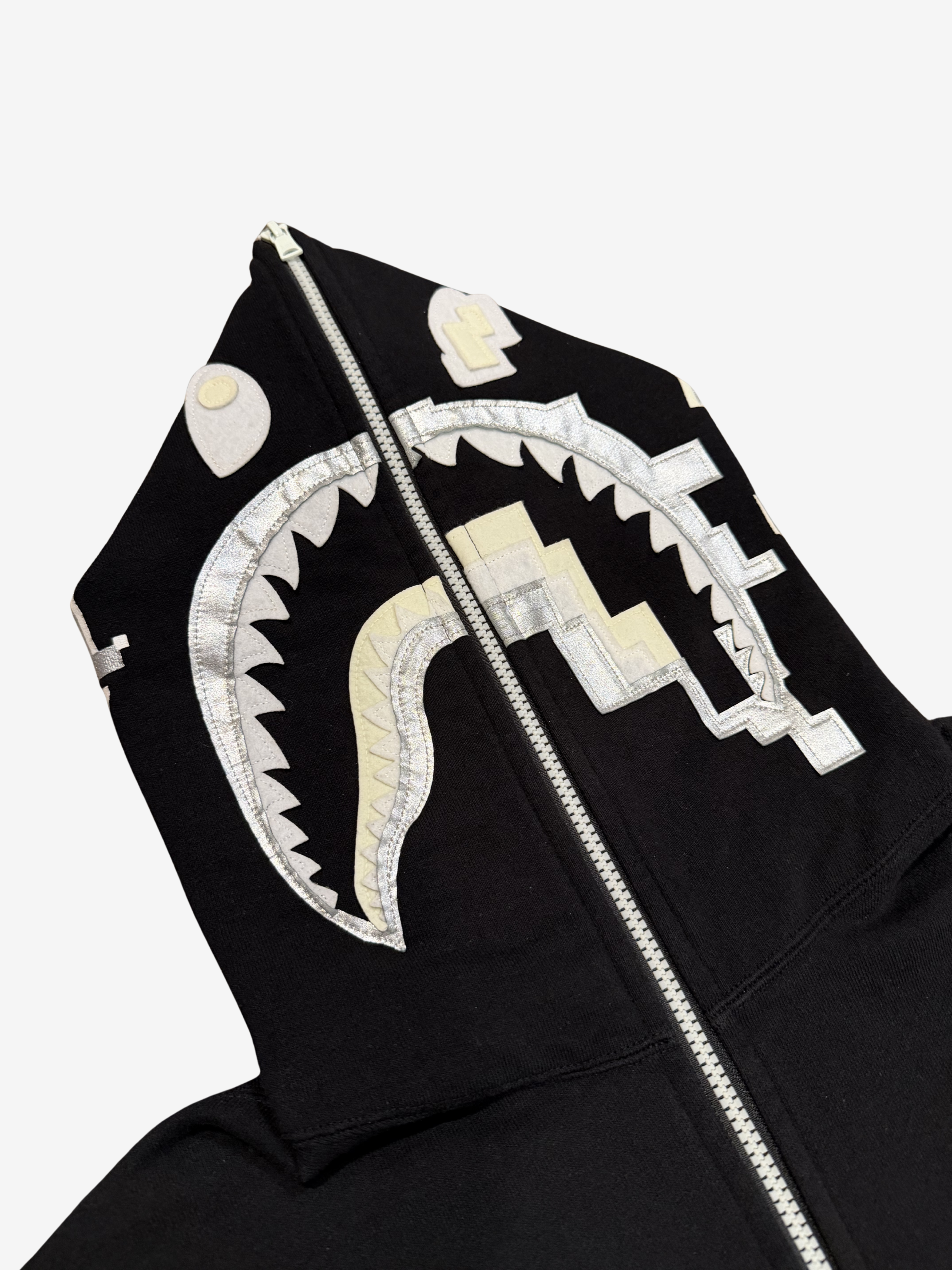 Black Glow In The Dark Digital Camo Full Zip Up Shark Hoodie