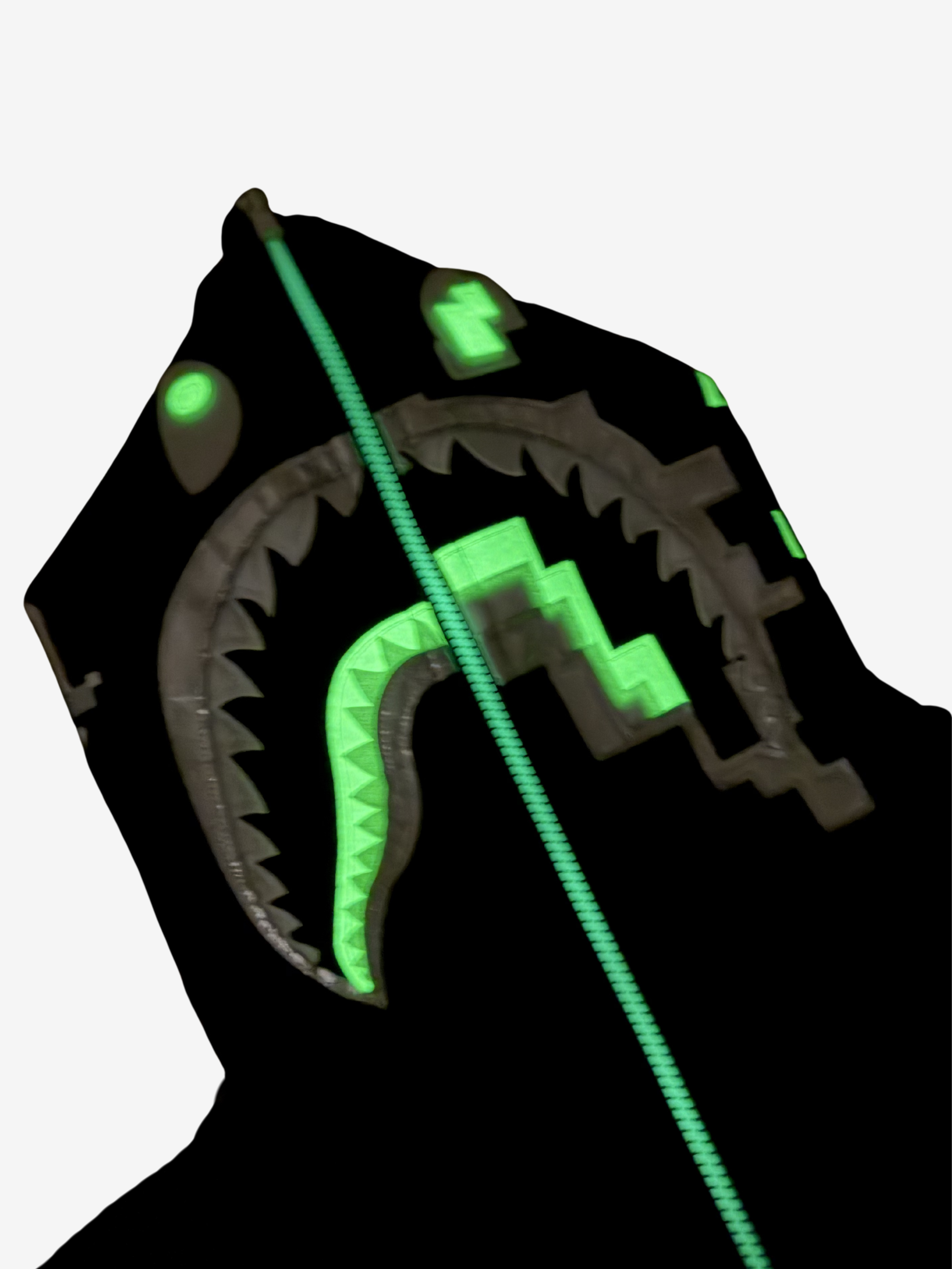 Black Glow In The Dark Digital Camo Full Zip Up Shark Hoodie
