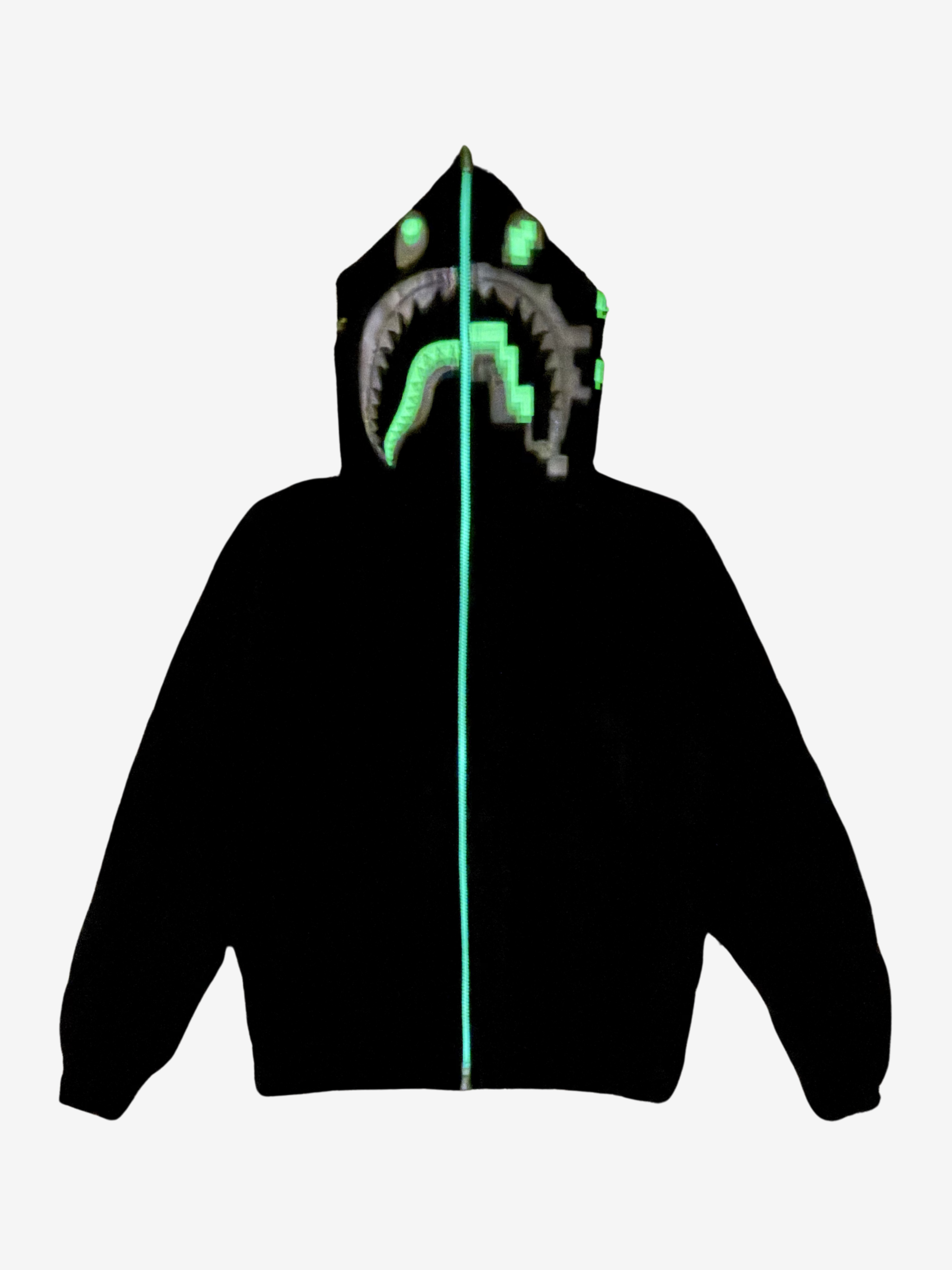 Black Glow In The Dark Digital Camo Full Zip Up Shark Hoodie