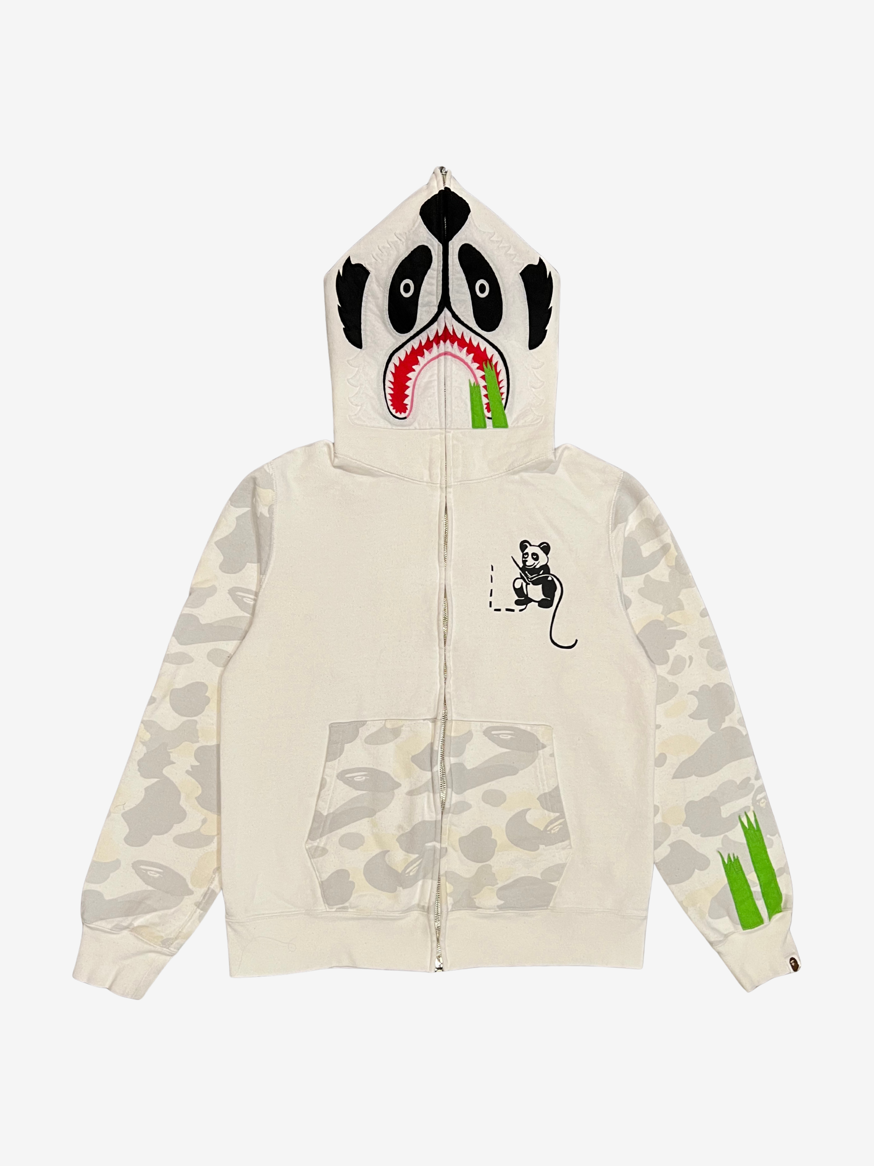 White Glow In The Dark City Camo Full Zip Up Panda Shark Hoodie