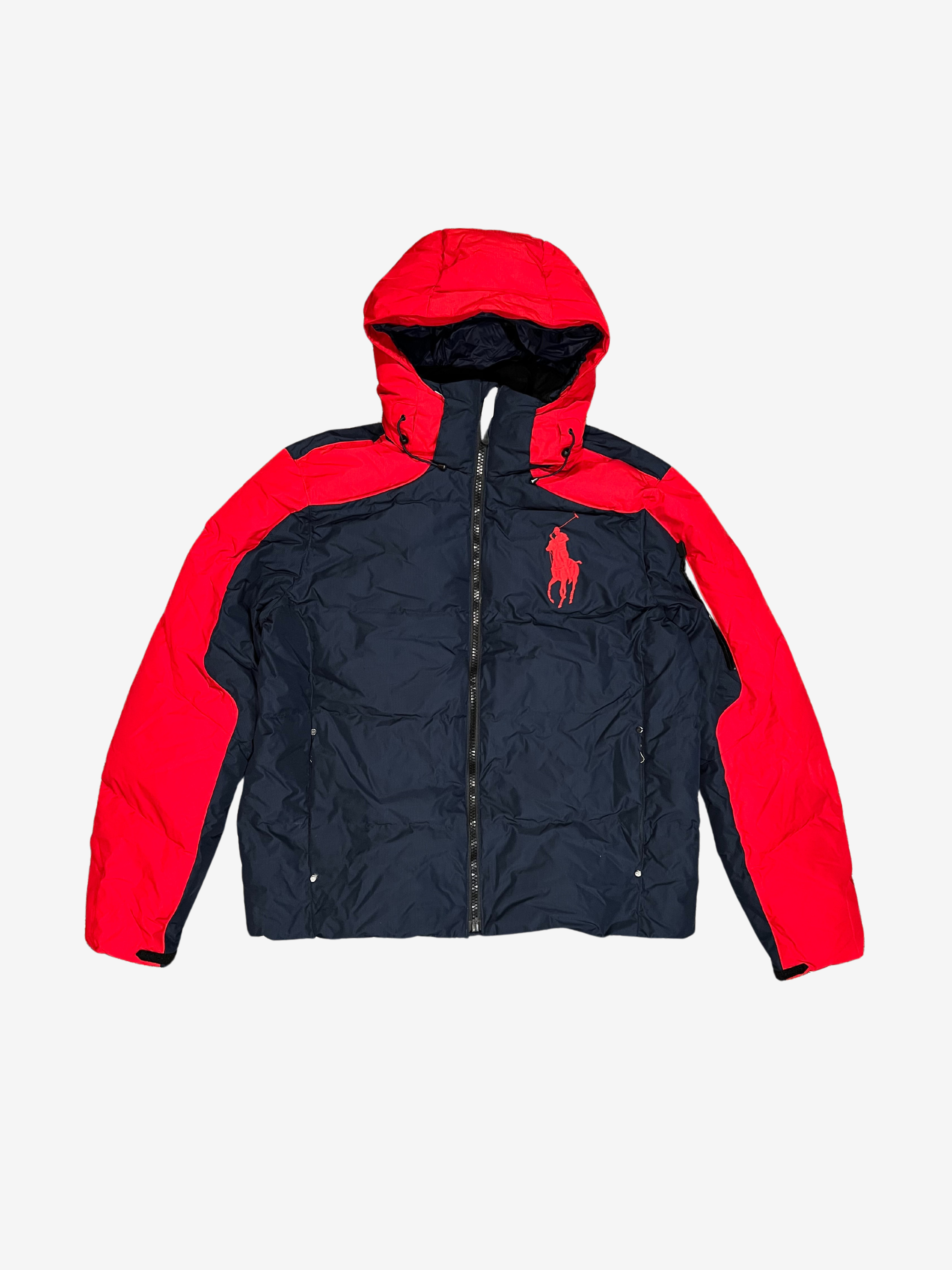 Navy Red Big Pony Puffer Jacket
