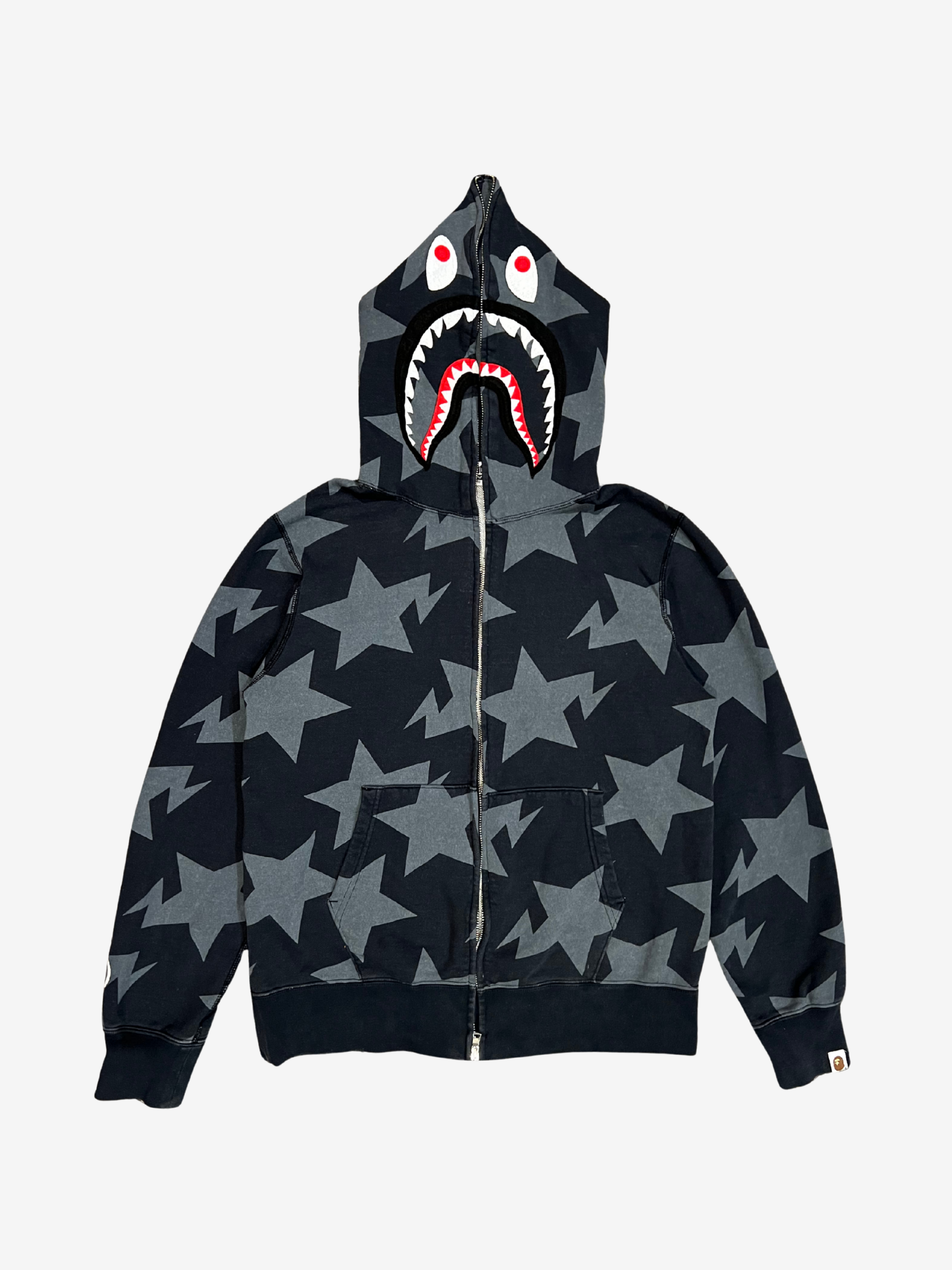 Blue Sta All Over Star Print Full Zip Up Shark Hoodie