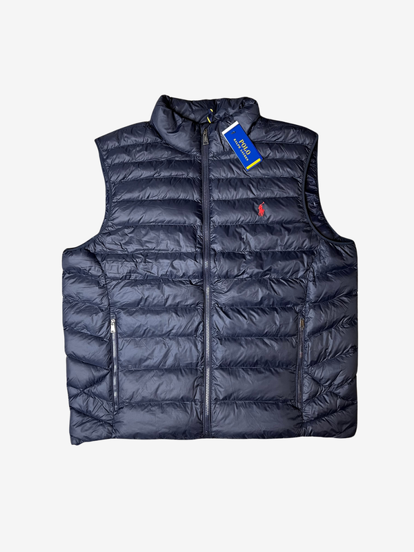 Navy Bubble Red Pony Puffer Vest