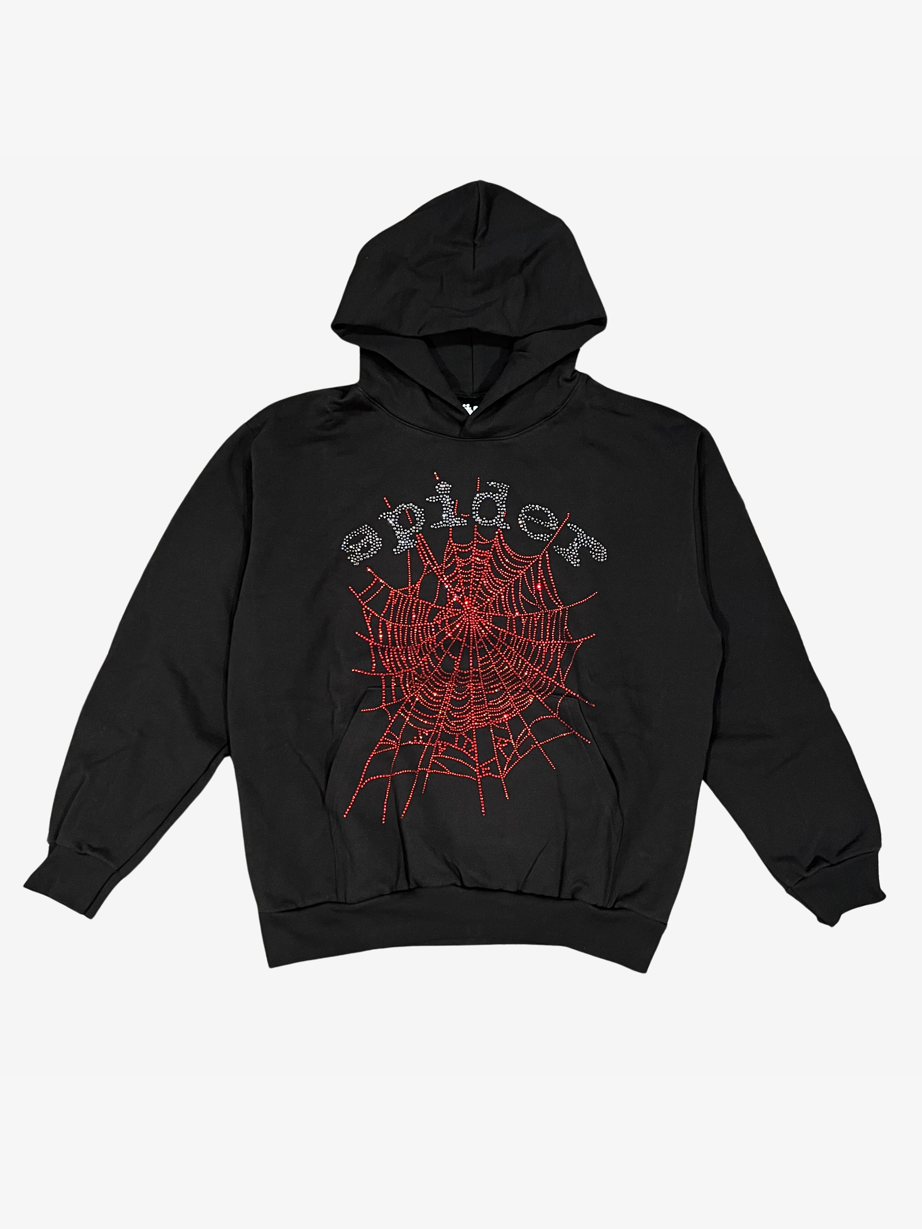 Black Rhinestone Web Logo Hoodie