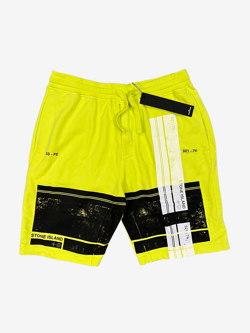 Stone Island Neon Yellow Printed Bermuda Shorts